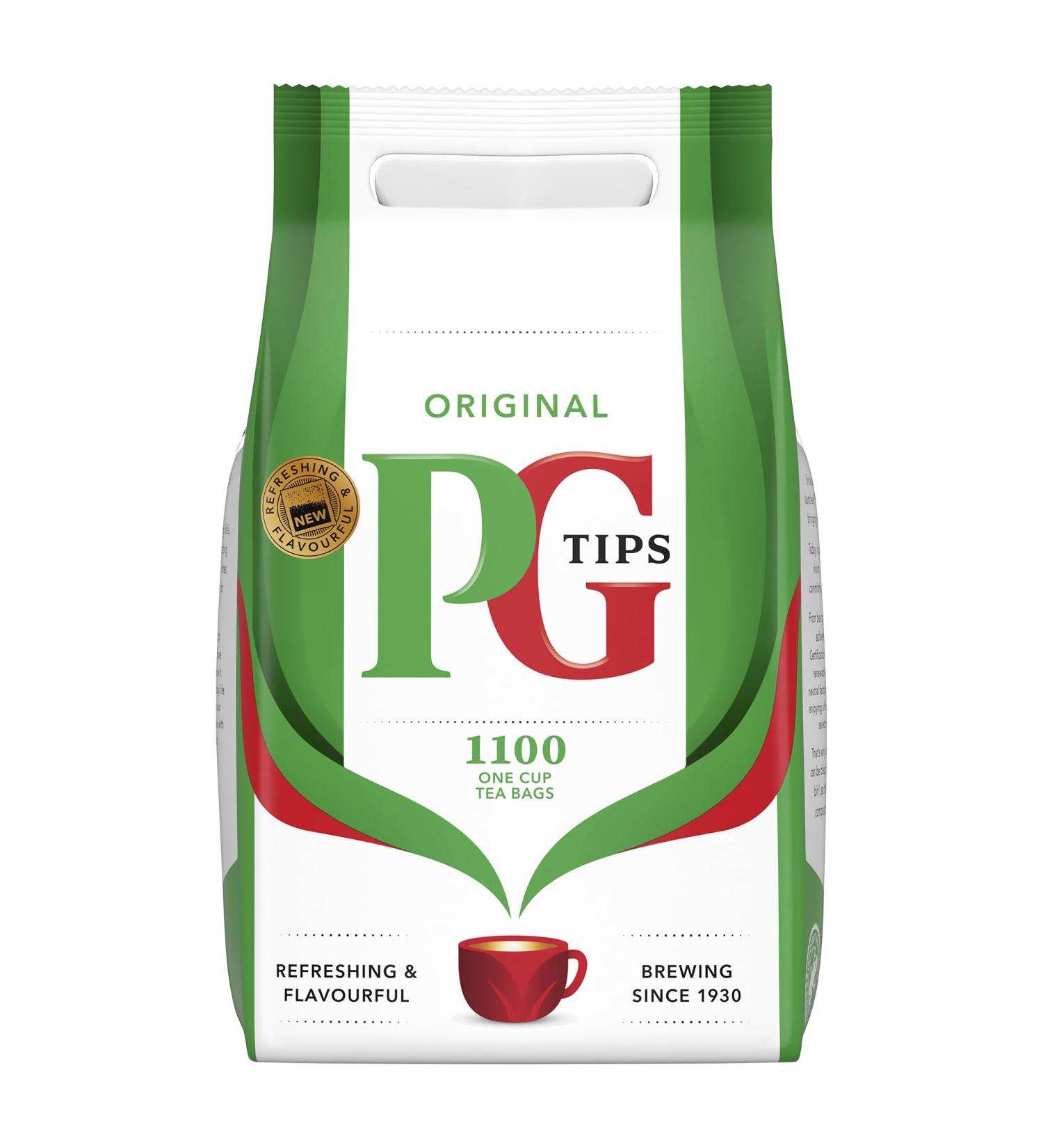 PG Tips teabags 1100 original one cup | Black tea bags | tea bags bulk | Refreshing & Flavourful Black tea | plant based biodegradable tea bags | Tea bags for Catering office