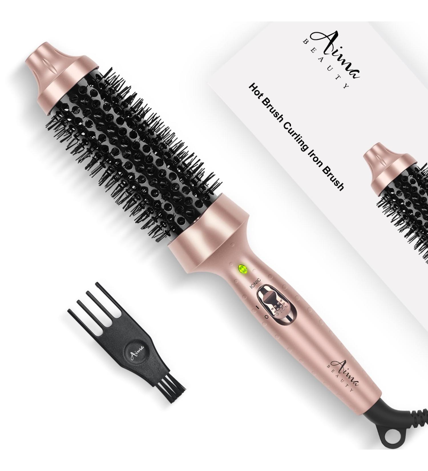 Aima Beauty Heated Round Brush - 1.3"/35mm Ionic Straightening & Curling Brush for Smooth Shiny Hair - Fast Heating Dual Voltage Auto Shut Off - Buy Online on SooperMarket.com