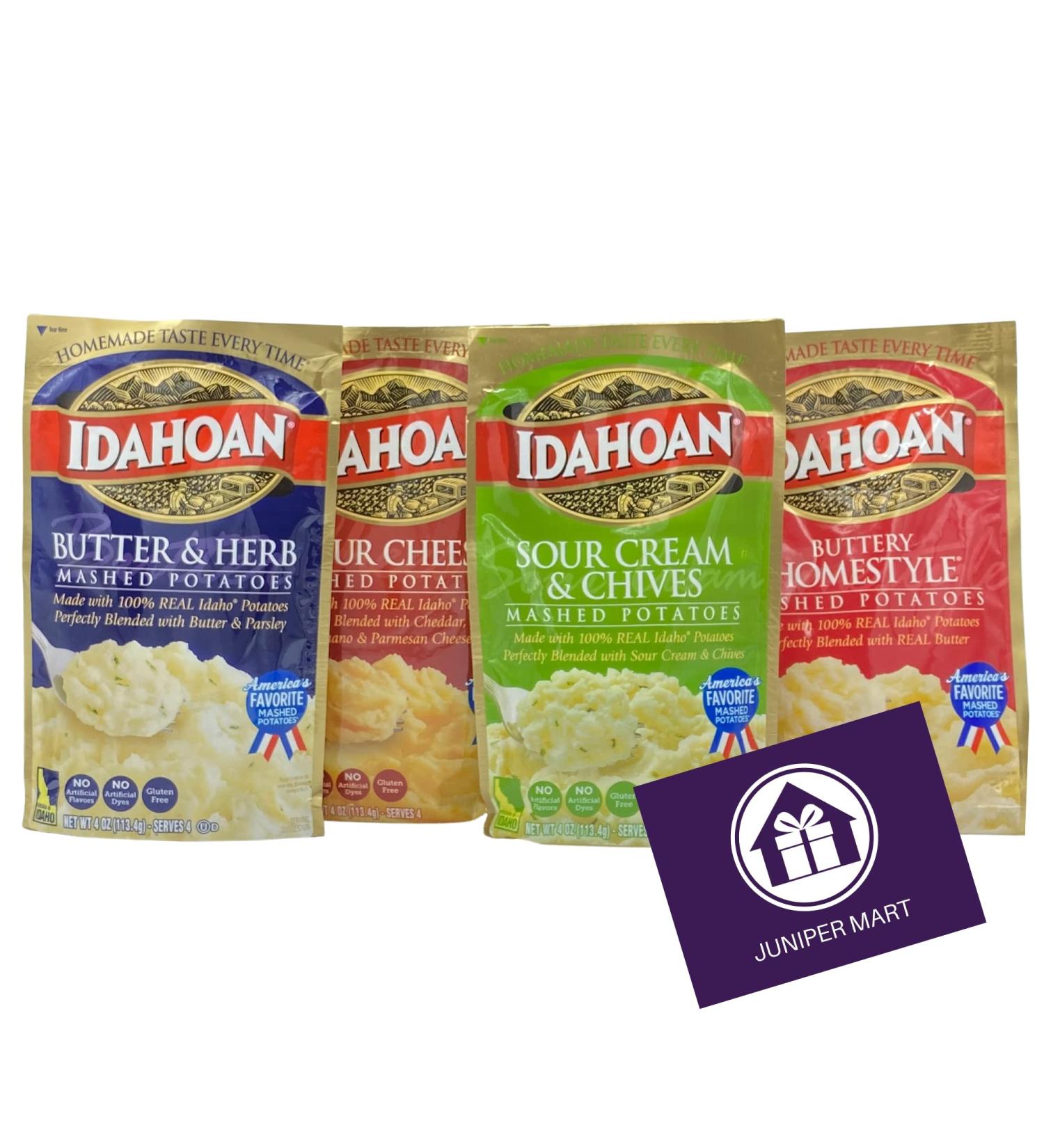 Instant Mashed Potatoes Bundle with Juniper Mart Recipe Card (Butter and Herb  Buttery Homestyle  Sour Cream and Chive  Four Cheese) - Buy Online on SooperMarket.com