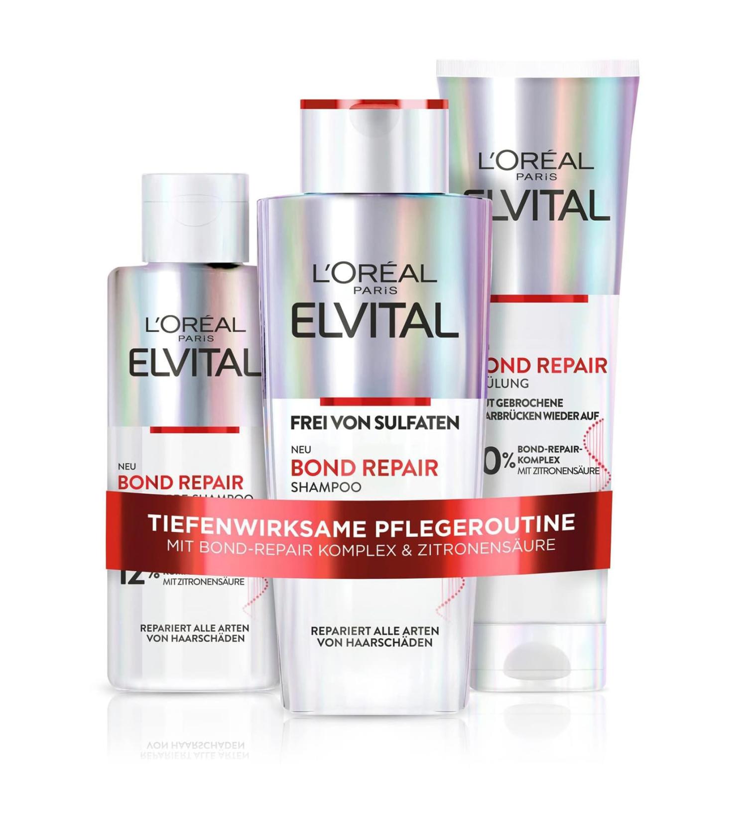 L'Or al Paris Elvital Hair Repair Routine - Shampoo Rinse & Pre-Shampoo Bond-Repair Complex 550ml - Strengthen Hair Reduce Breakage & Enhance Shine - Buy Online on SooperMarket.com