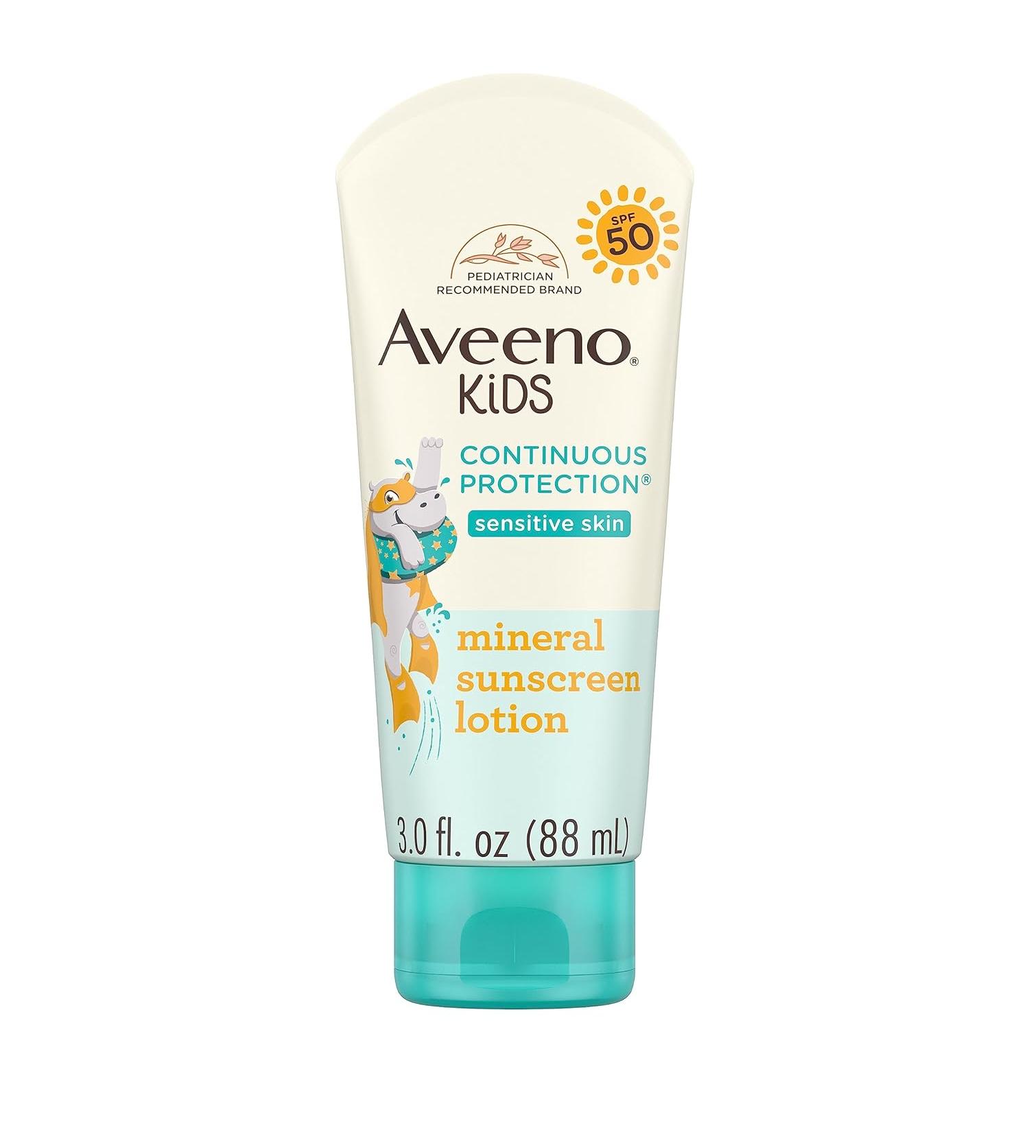 Aveeno Kids Zinc Oxide Mineral Sunscreen Lotion for Sensitive Skin - 3 Fl Oz - Buy Online on SooperMarket.com