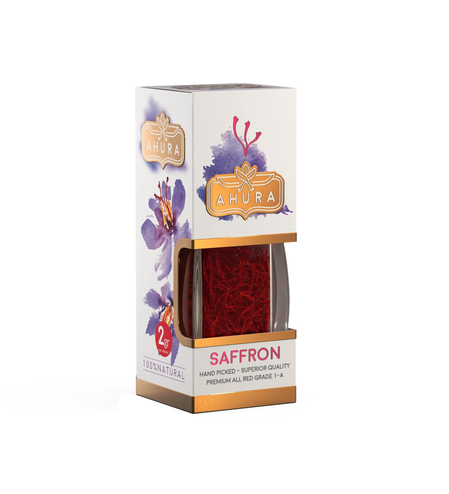 Ahura Finest Natural Saffron Threads - Pure Grade 1 All Red Saffron Spice (2g Jar) - Ideal for Cooking Tea Paella Risotto Pasta Rice - No Additives - Buy Online on SooperMarket.com