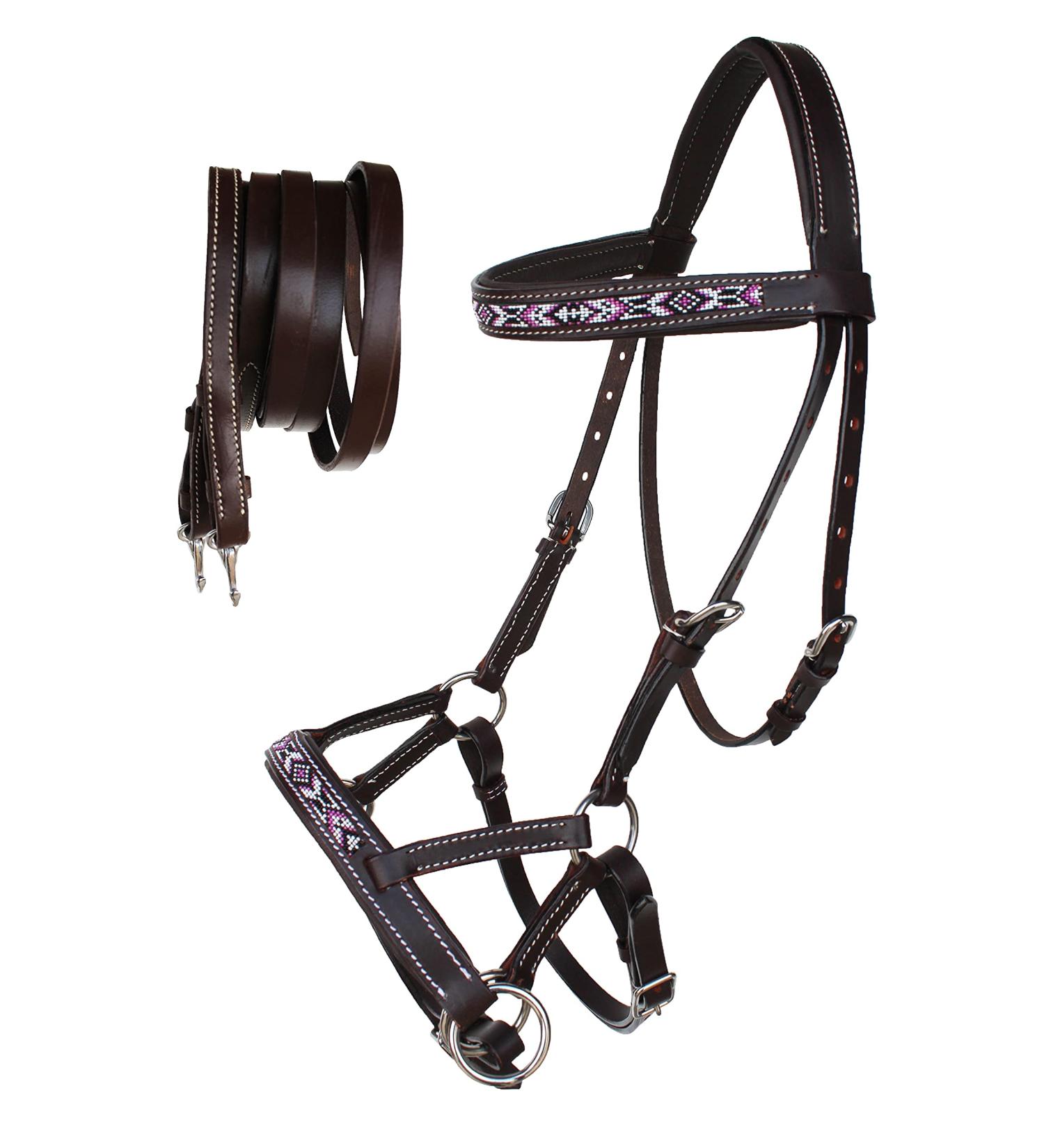 CHALLENGER Western Bridle Padded Beaded Bitless 77RT13BR-F