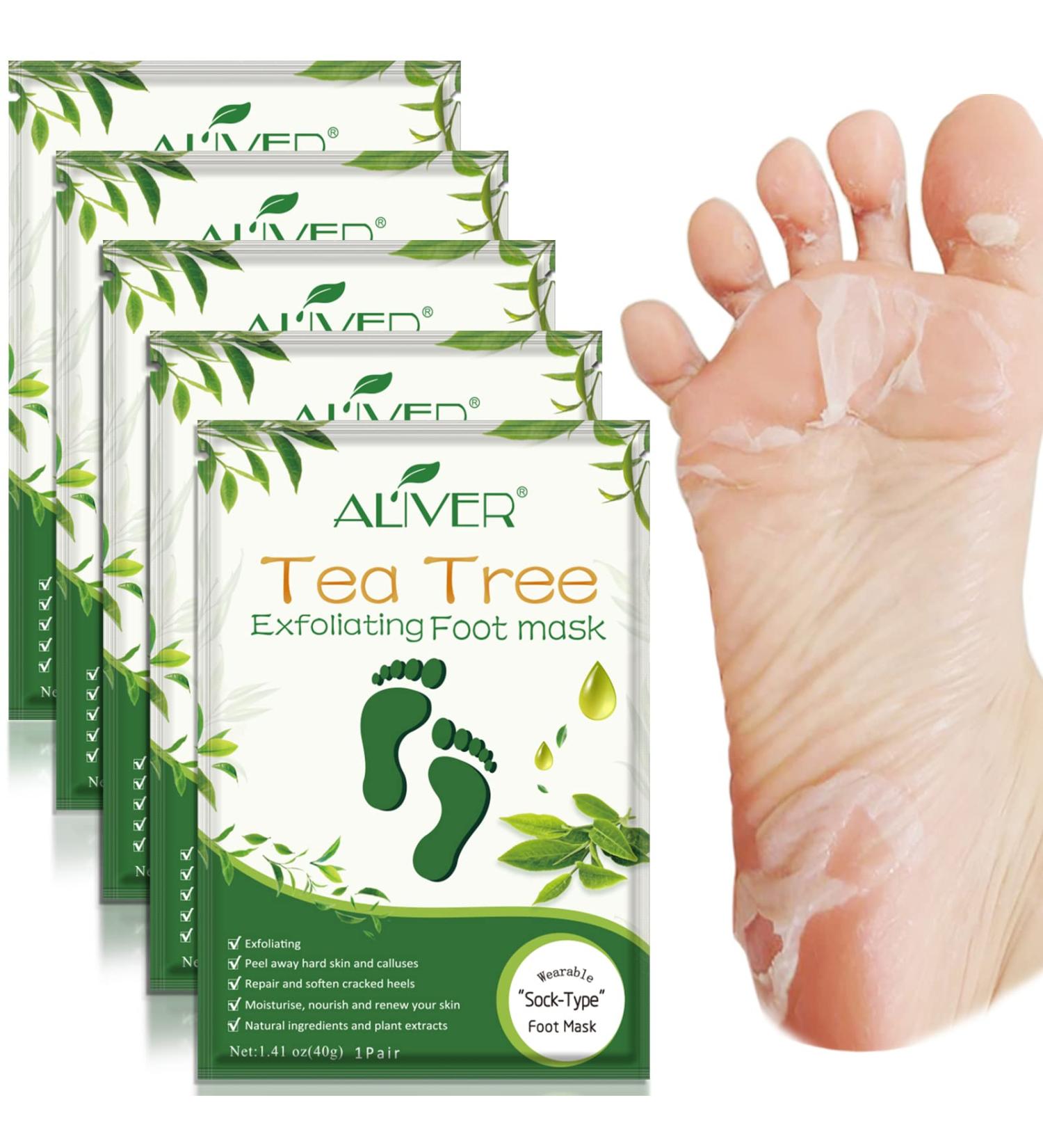 5 Pairs Tea Tree Foot Masks - Peeling Callus Remover for Soft Smooth Feet (60g 2 Pack) - Ideal for Men & Women - Buy Online on SooperMarket.com