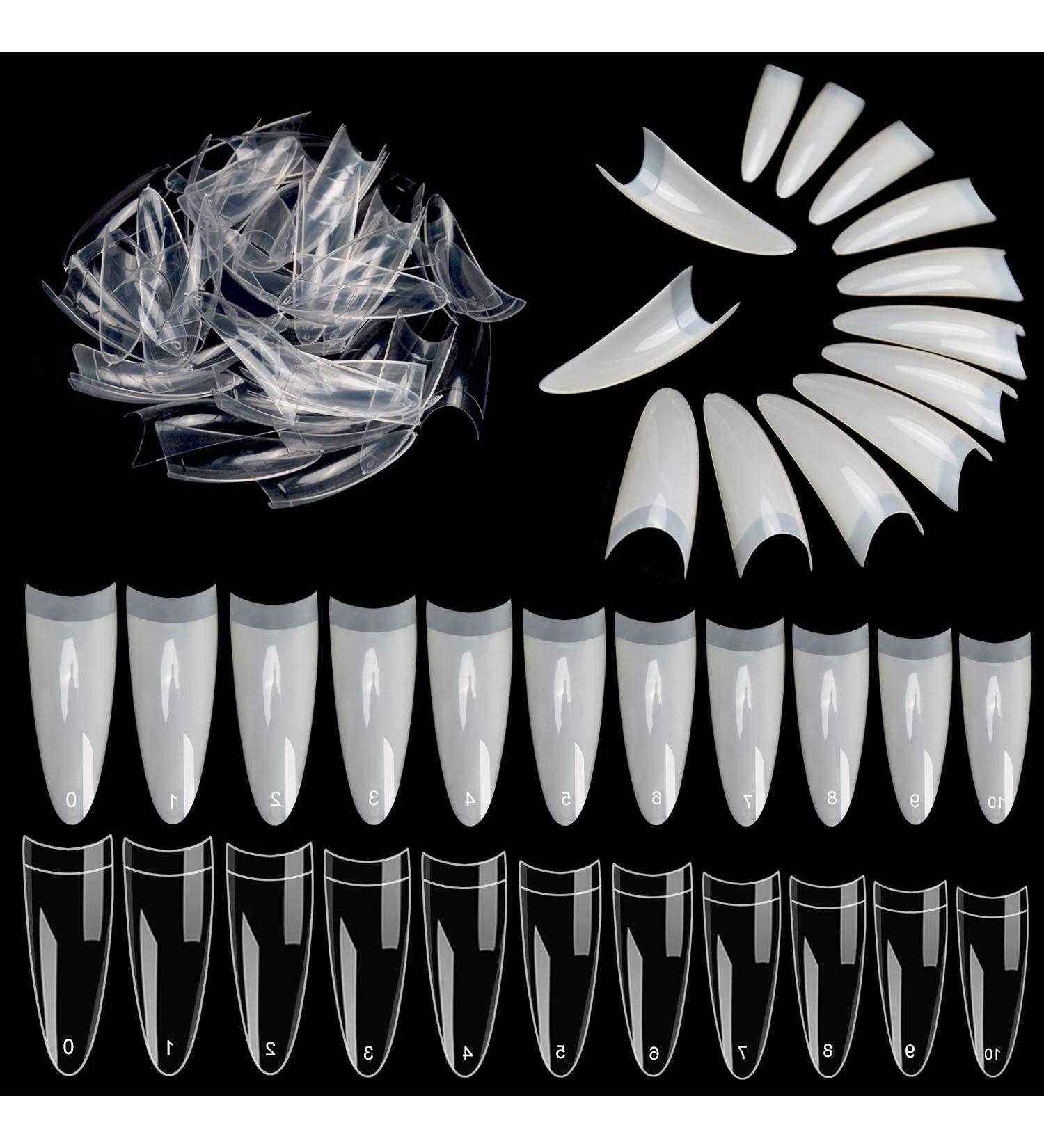 Noverlife 1100PCS C Curved Half Cover Almond False Nail Tips - Clear & Natural | 11 Sizes - Acrylic Long Fake Nails for Nail Art Manicure Pedicure at Home or Salon - Buy Online on SooperMarket.com