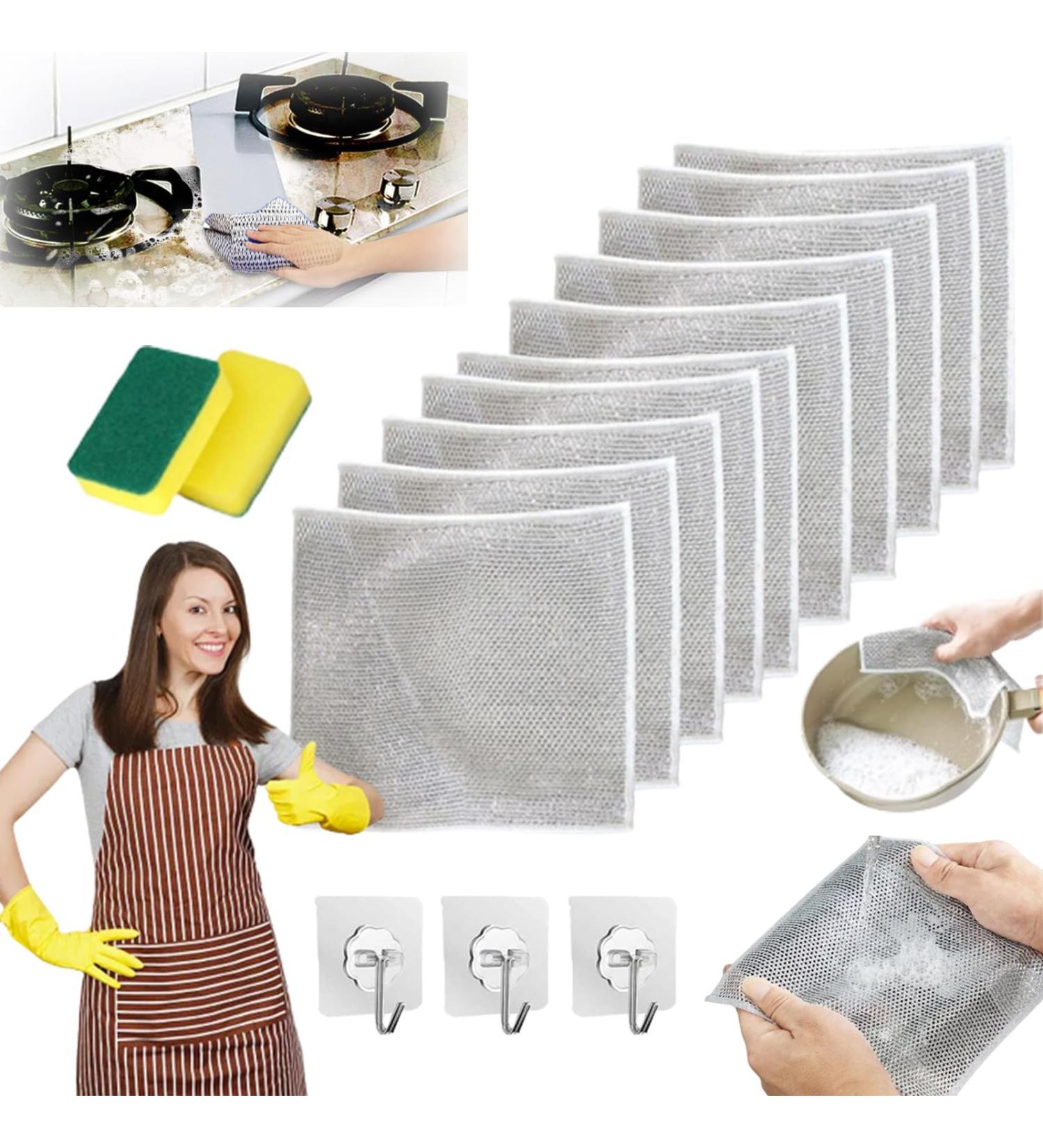 Multipurpose Wire Dishwashing Rags for Wet and Dry Multifunctional Non-Scratch Wire Dishcloth Double Stainless Steel Scrubber All-Purpose Wire Dishwashing Rag Remove Stubborn Stains (10pcs) - Buy Online on SooperMarket.com