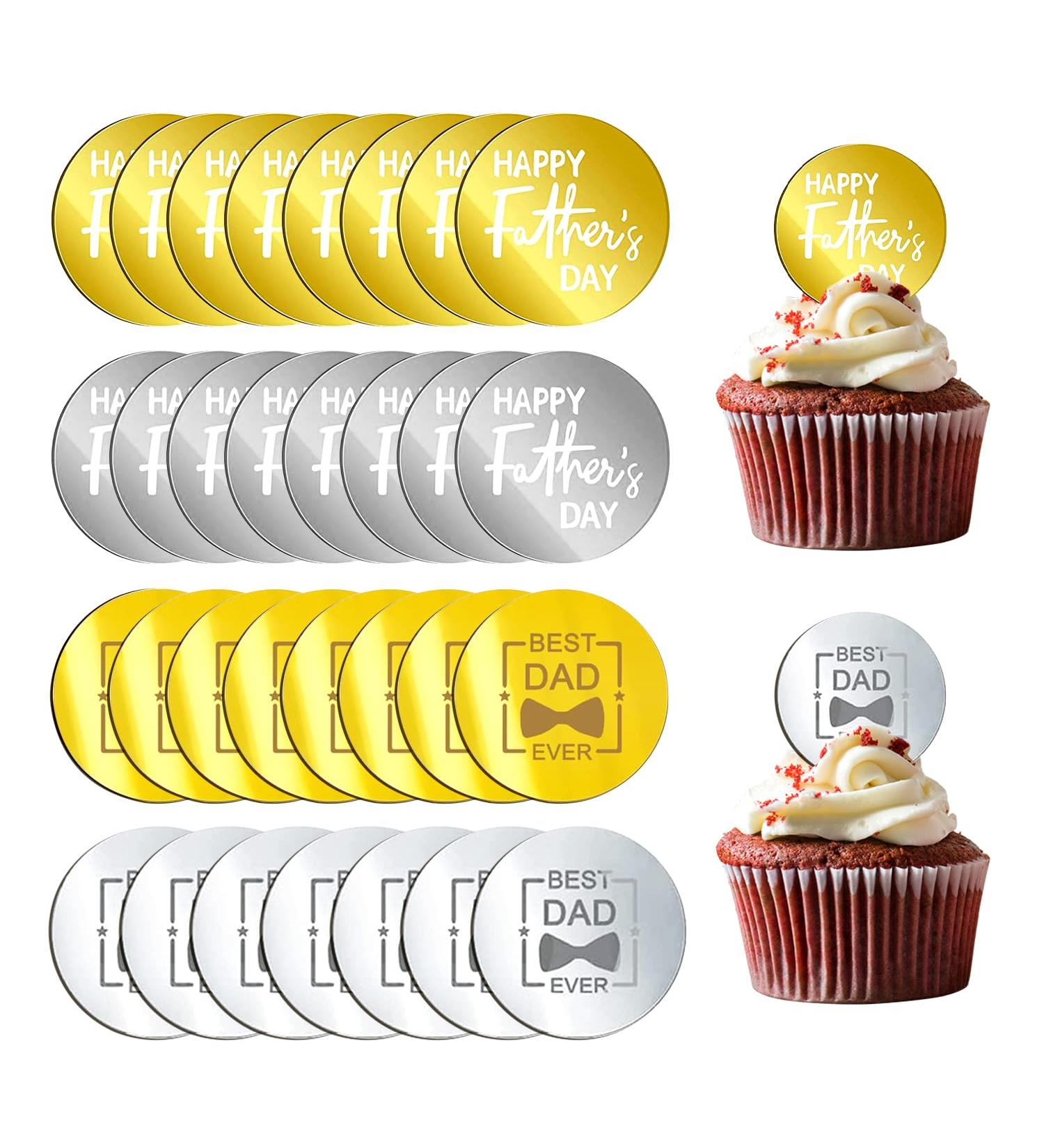 Happy Father's Day Cupcake Toppers | Engraved Mirror Cake Decorations - Buy Online on SooperMarket.com