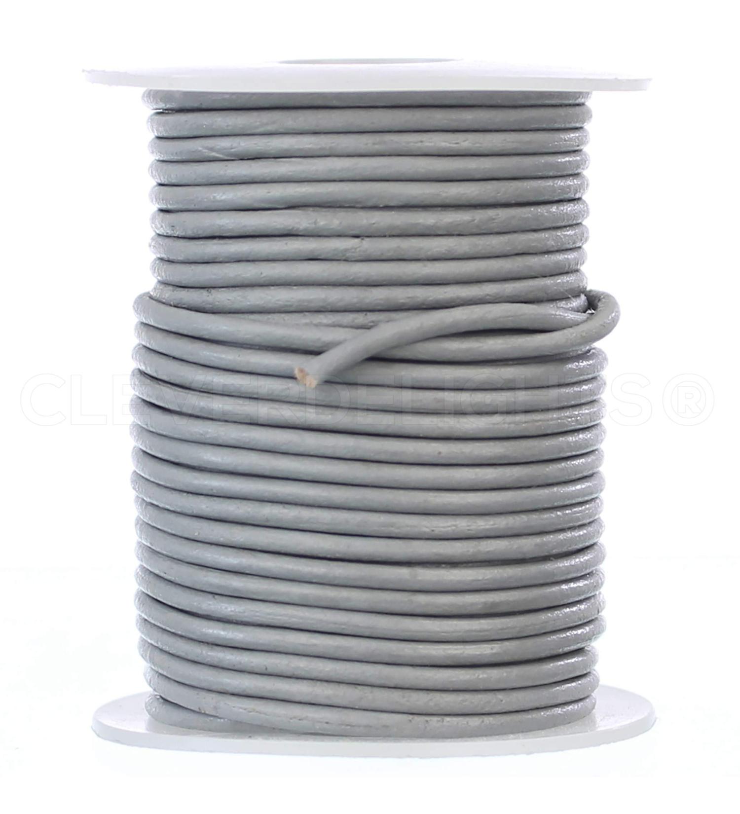 CleverDelights Gray Genuine Leather Cord - 1/16" (2mm) Round - 50 Feet