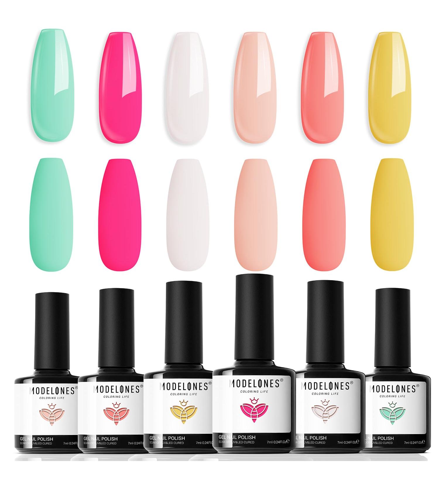 Modelones Gel Nail Polish - 6 Colors Summer Gel Polish Popular Bright Yellow Pink Gel Nail Soak Off U V Gel Nail Kit Beauty Gifts Set Box - Buy Online on SooperMarket.com
