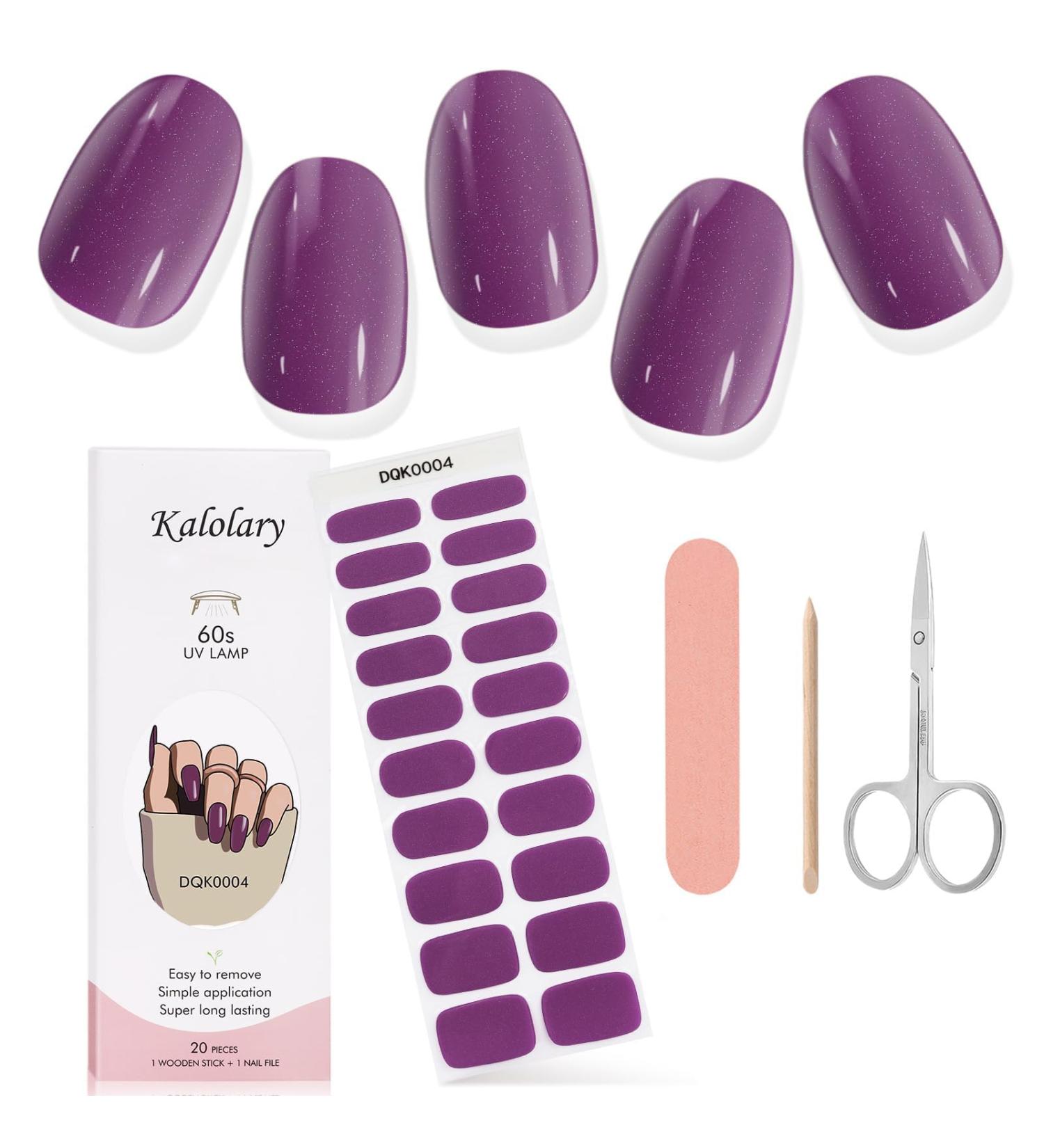 Kalolary Gel Nail Polish Strips Nail Gel Art Sticker Waterproof Full Nail Wraps Decal Sets with Scissors Nail File and Stick for Women Girls Nail Art Decor (UV/LED Lamp Required)-4 - Buy Online on SooperMarket.com