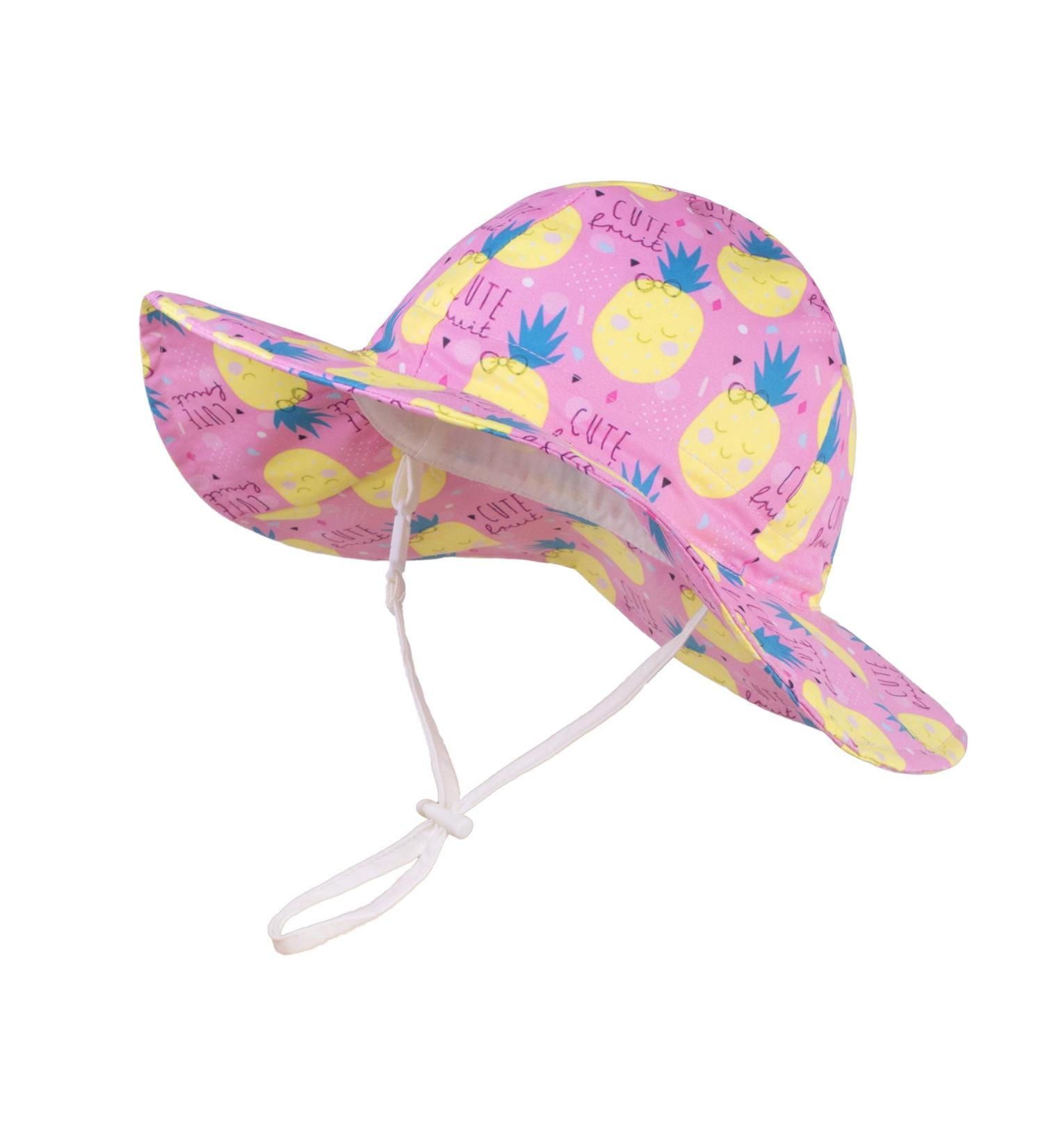 LANGZHEN Baby Girls Sun Protection Hat with Chin Strap | Adjustable Toddler Kids Wide Brim Play Hat | Pineapple Design | 6-12 Months - Buy Online on SooperMarket.com