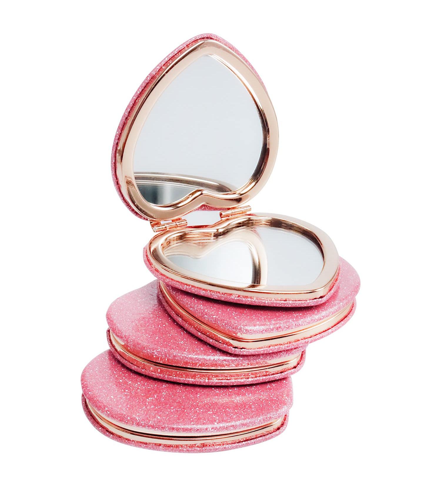 X Hot Popcorn 4Pcs Mini Heart-Shaped Makeup Mirrors Set - Double-Sided Compact Travel Cosmetic Mirror for Girls Gift - Buy Online on SooperMarket.com