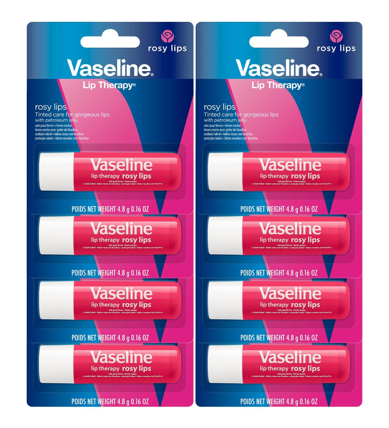 Vaseline Lip Therapy Rosy Lips - Hydrating Lip Balm Pack of 8 | Moisturizing Stick for Dry Lips - 0.16 Oz Each - Buy Online on SooperMarket.com