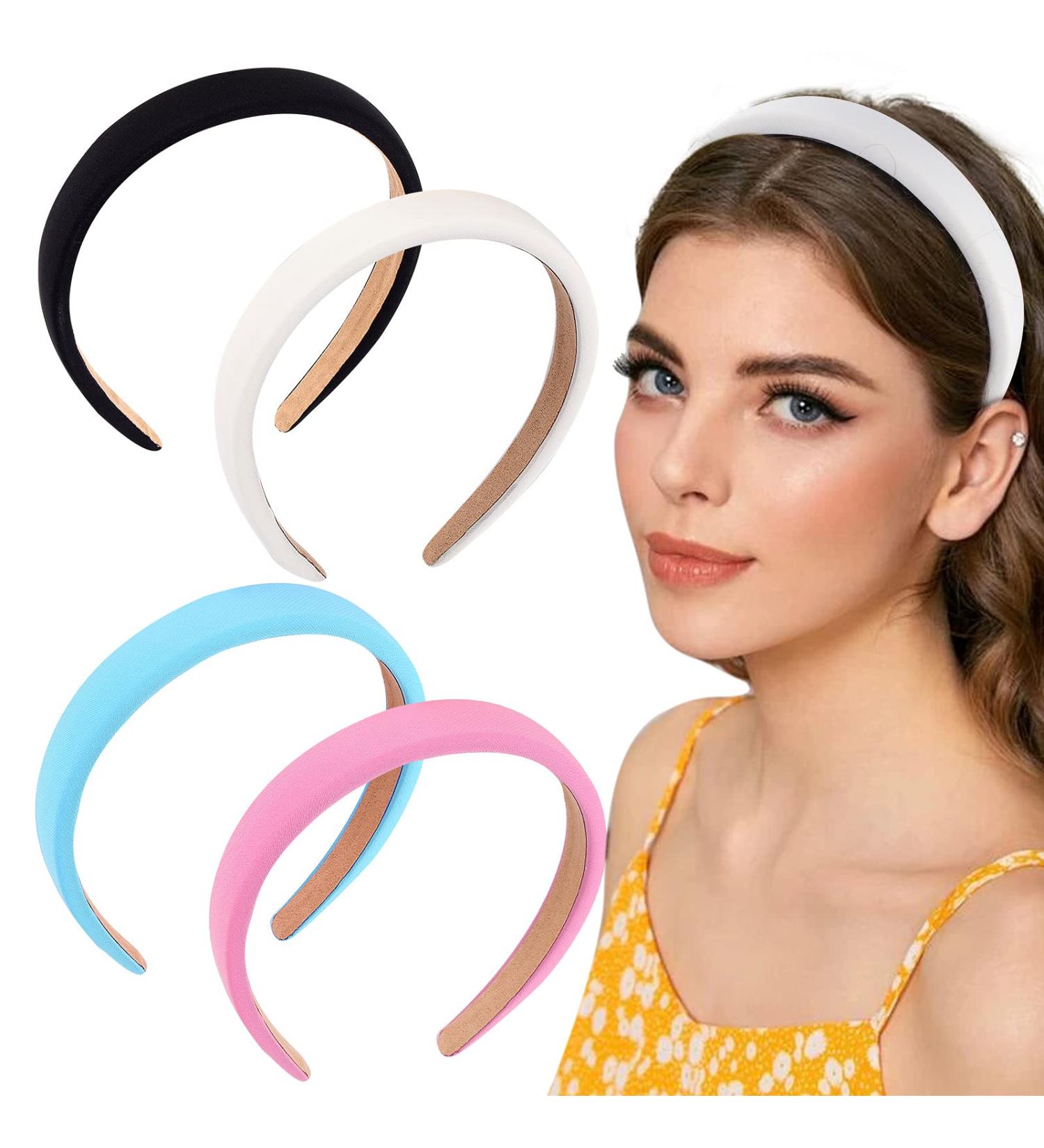 Wecoe 4 Pack Padded Headbands - Non Slip Fashion Headbands for Women and Kids - Cute Aesthetic Y2K Hair Accessories in Light Blue, Black, Pink, and White - Buy Online on SooperMarket.com