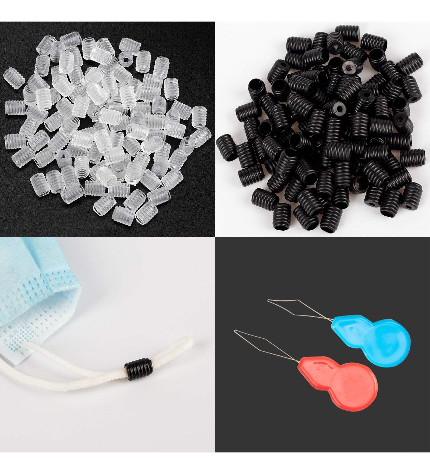 PAGOW 100PCS Silicone Buckle Elastic Cord Locks for Drawstrings - 50 Black & 50 Clear Adjusters for Masks, Adults, Children - Buy Online on SooperMarket.com