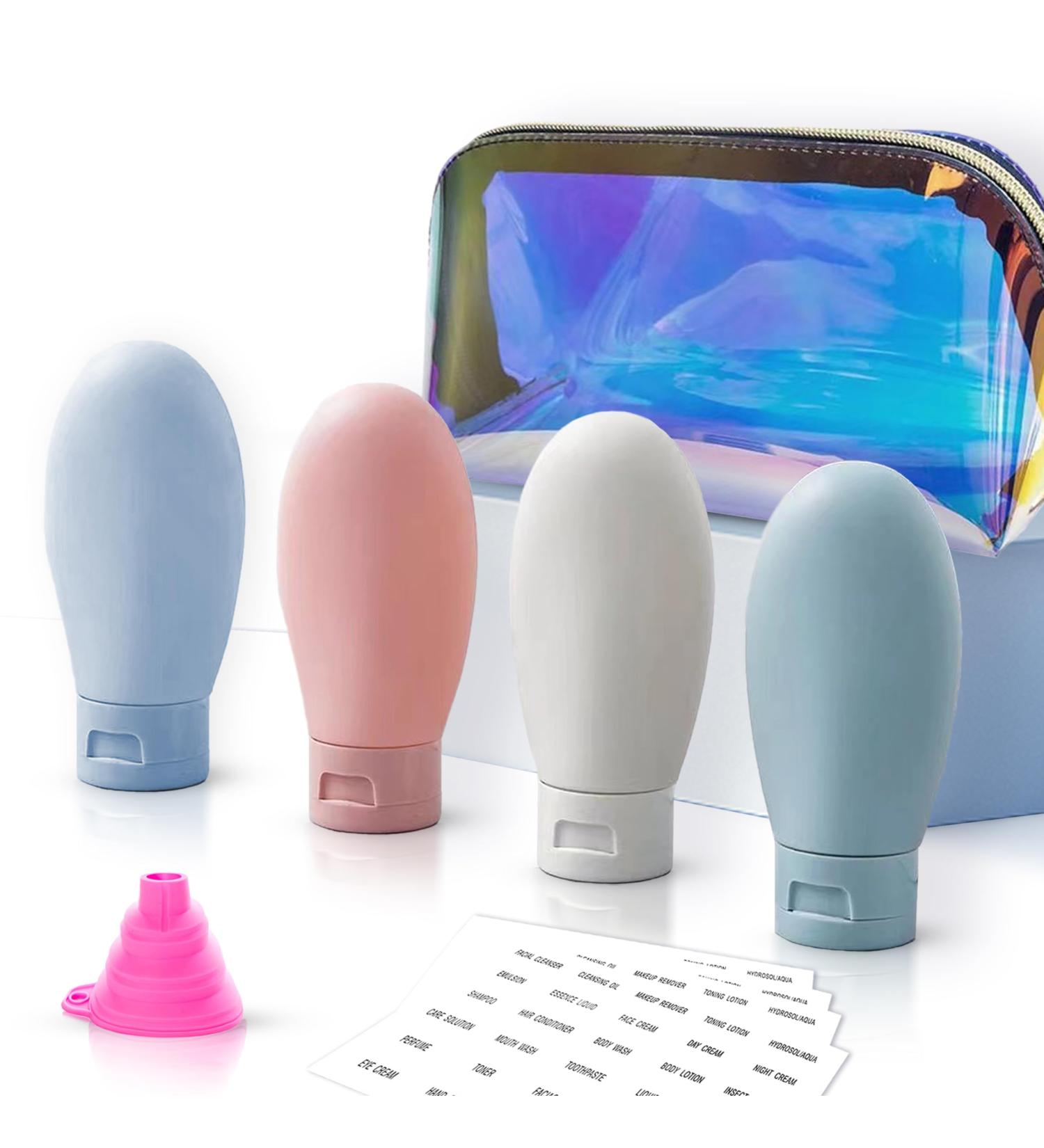 Travel Bottles for Toiletries - Colourful Waterproof PVC Cosmetic Bag & Leak-Proof Refillable Squeezeable Bottles - Buy Online on SooperMarket.com