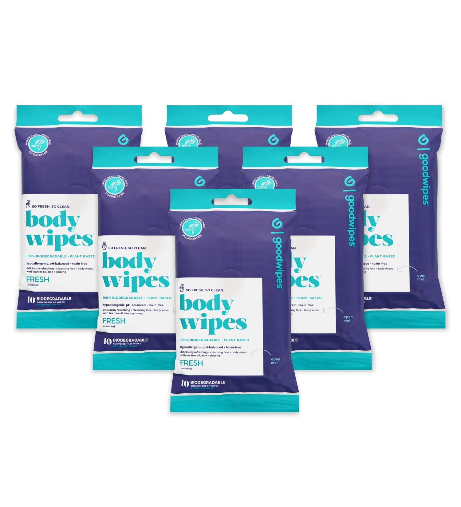 Goodwipes Really Big Body Wipes - Fresh Scent with Tea Tree Oil & Peppermint - 60 Count (6 Packs) - Buy Online on SooperMarket.com