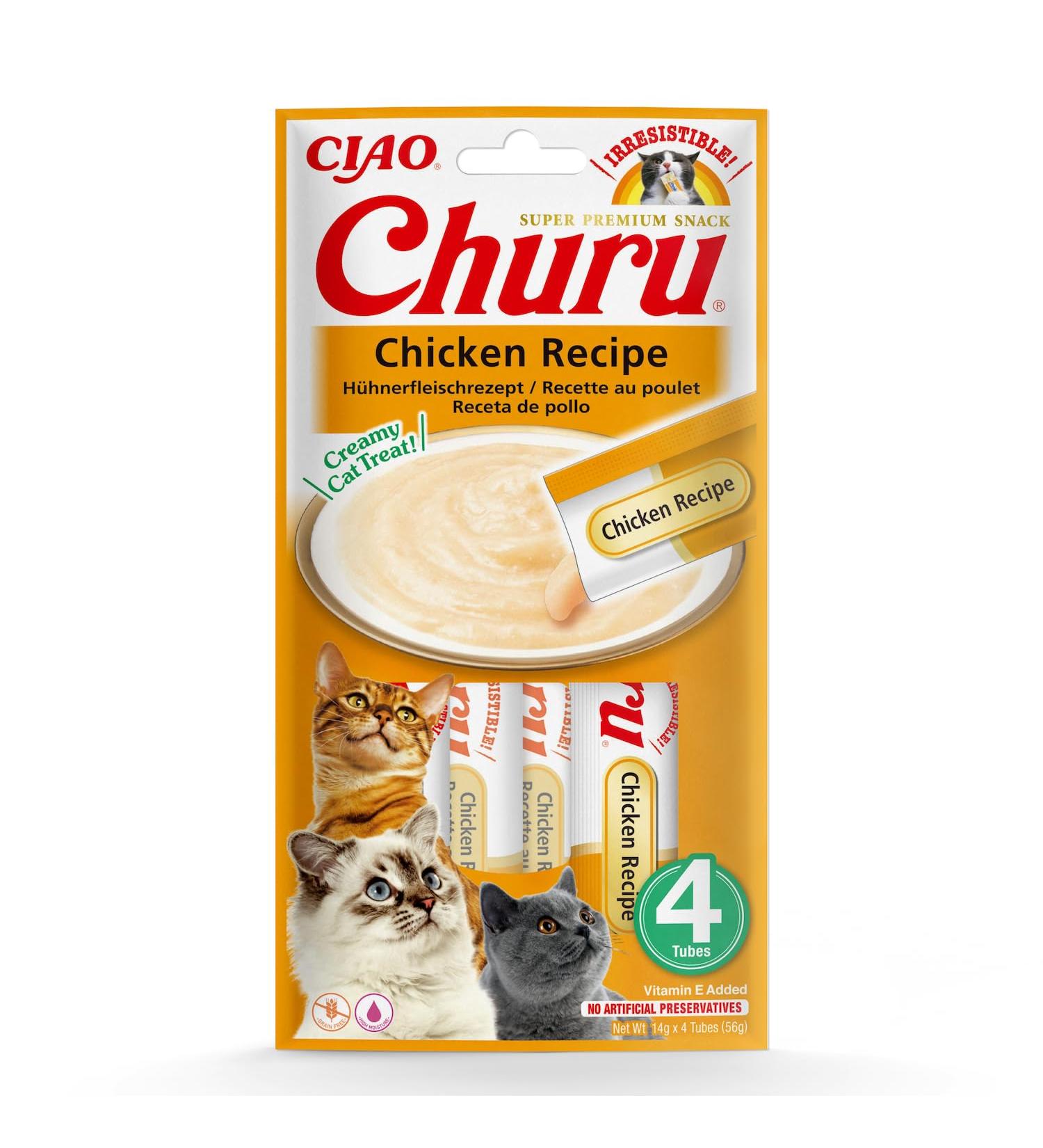 Inaba Churu Puree Cat Snacks - Delicious Hand-Feed Treats with Chicken | 1 Pack (4 Sticks) - International Shipping Available - Buy Online on SooperMarket.com