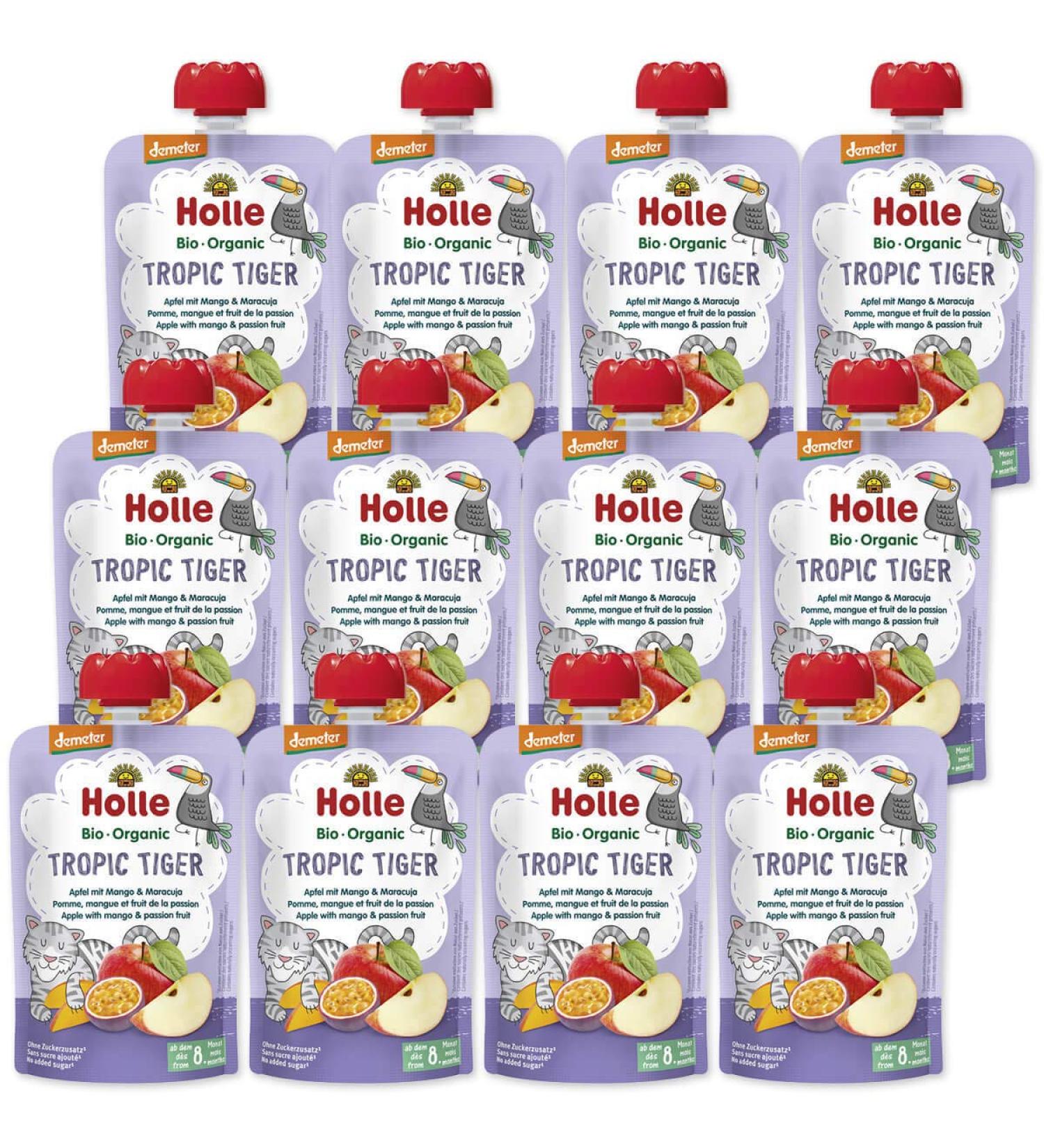 Holle - Quetschie Tropic Tiger Pouchy Apple Mango Passion Fruit - 100 g - Pack of 12