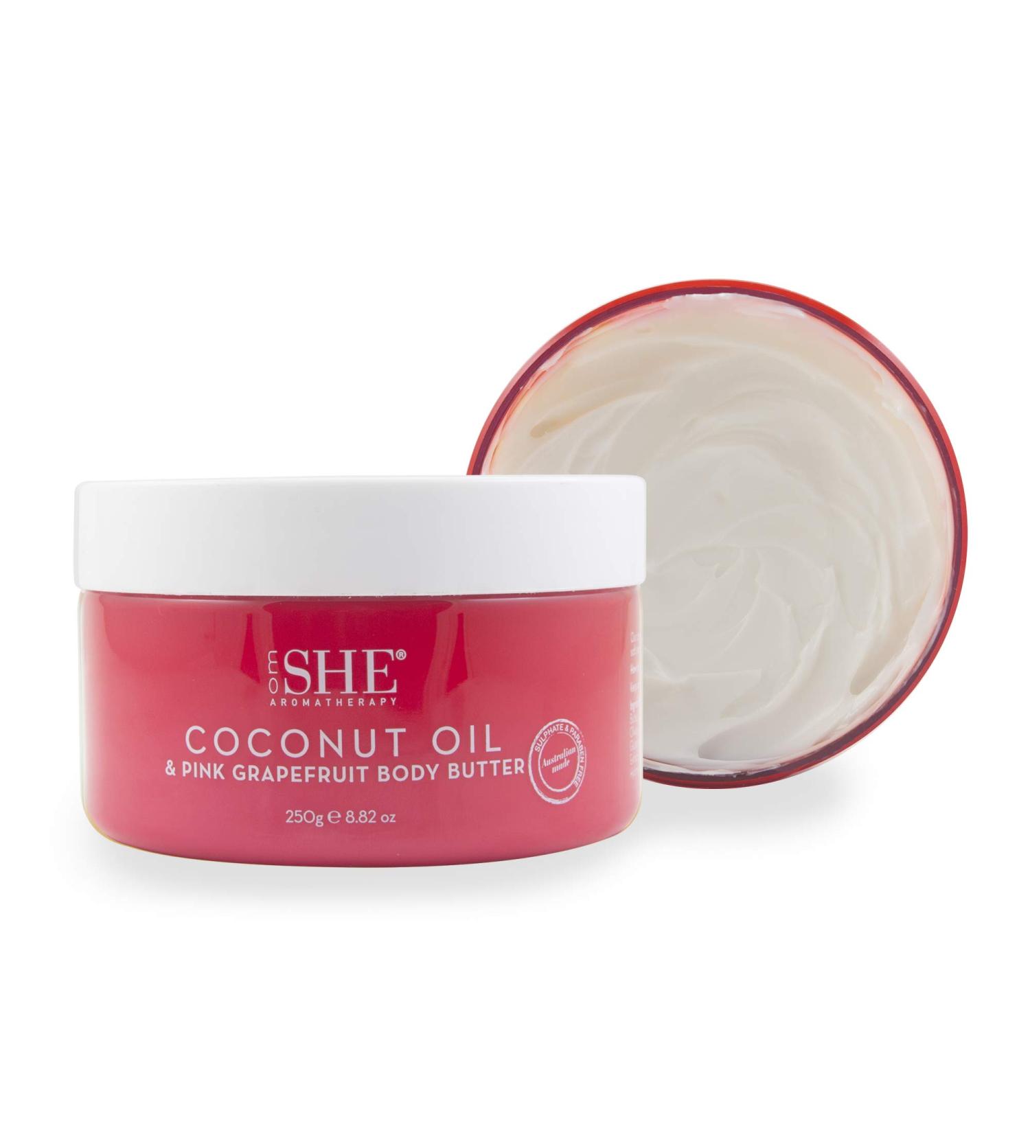 Om She Aromatherapy Coconut & Pink Grapefruit Body Butter - Nourishing skincare with coconut oil and refreshing pink grapefruit scent - Buy Online on SooperMarket.com