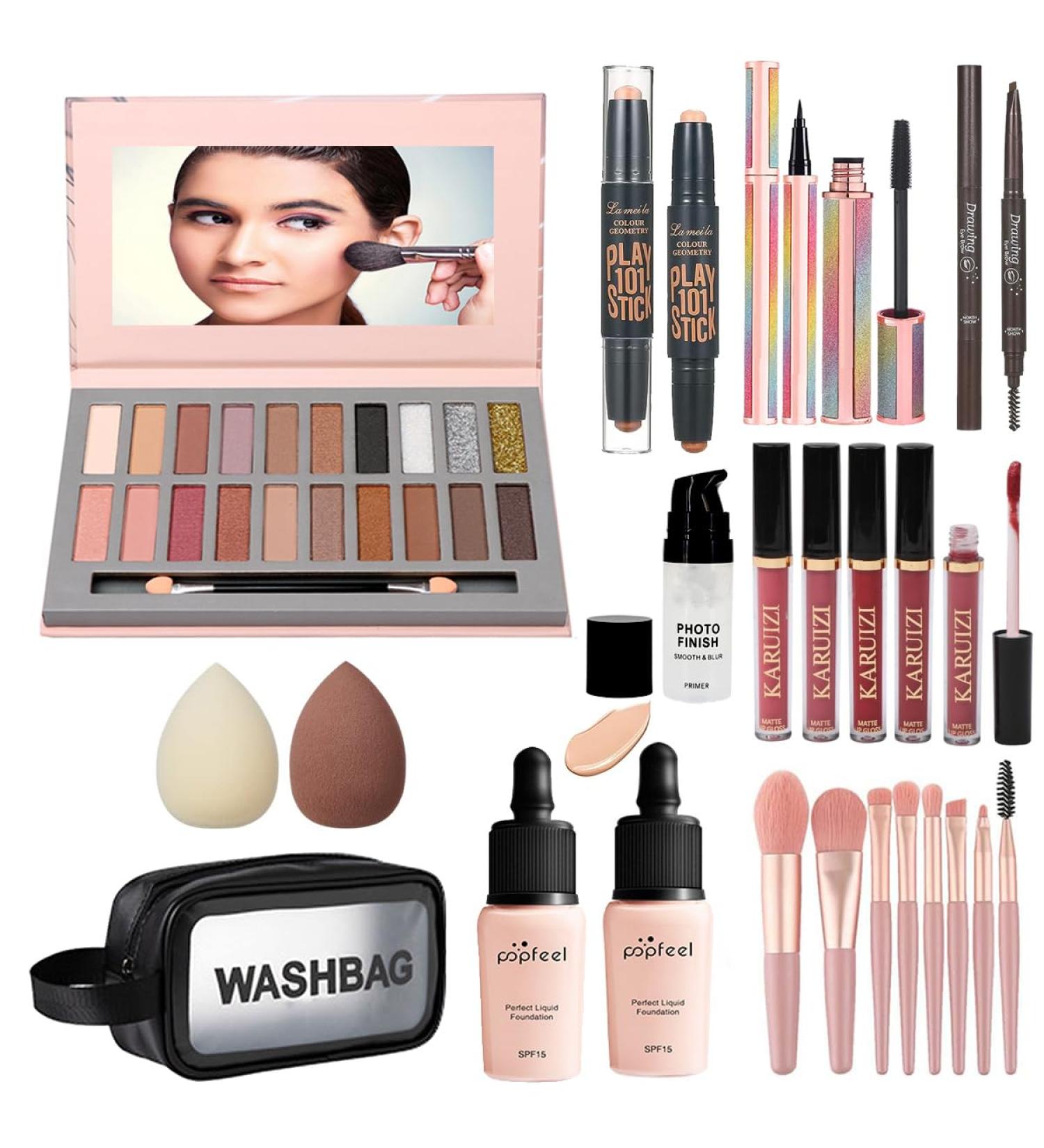 All-in-One Makeup Kit - 20 Colors Eyeshadow Palette RUIGPRO Foundation Brushes & More - Perfect Gift for Women Girls & Teens | International Shipping - Buy Online on SooperMarket.com