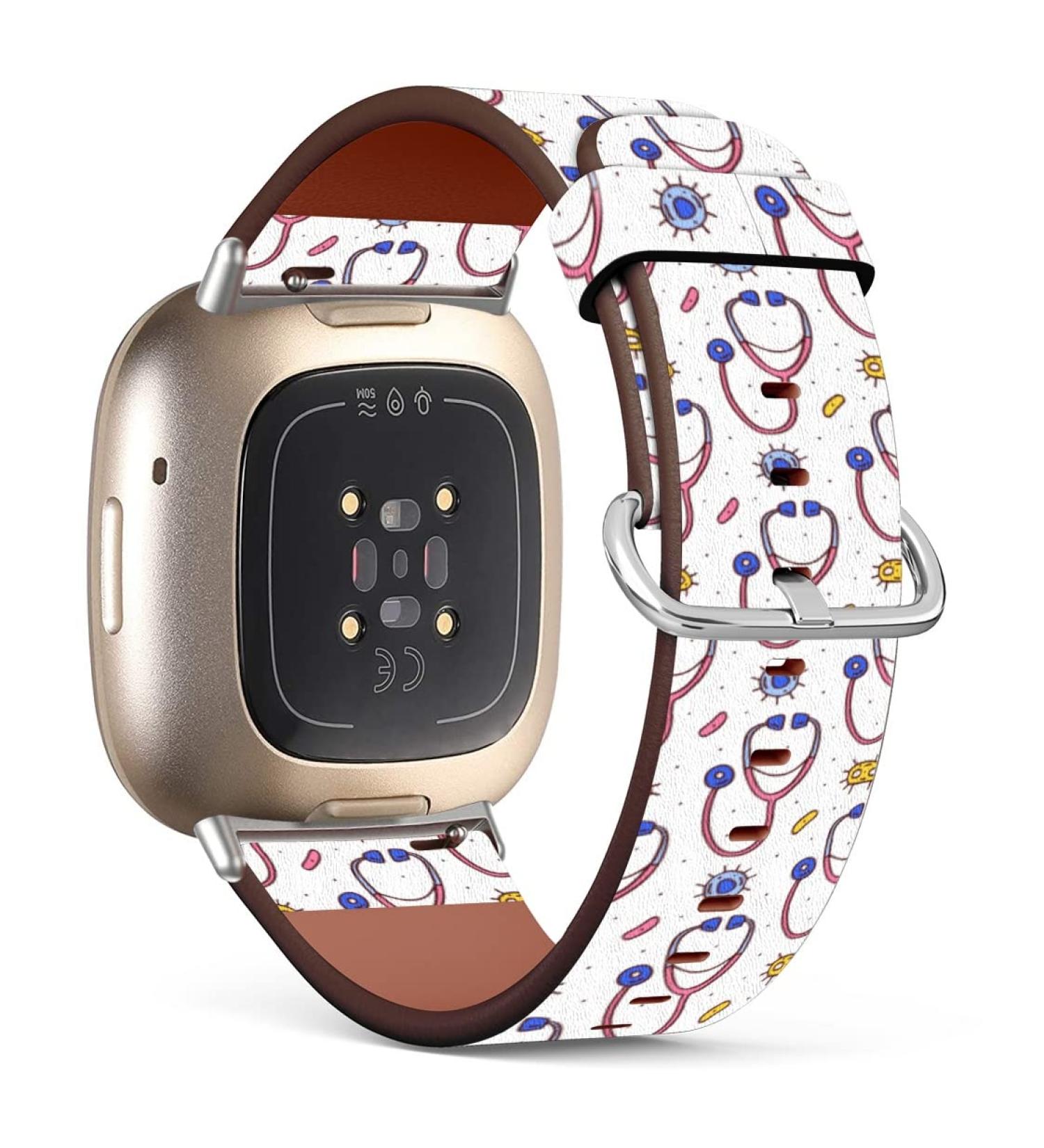 Compatible with Fitbit Versa 4 / Versa 3 / Sense / Sense 2 Leather Bands Replacement Strap / Medical Stethoscope Pattern