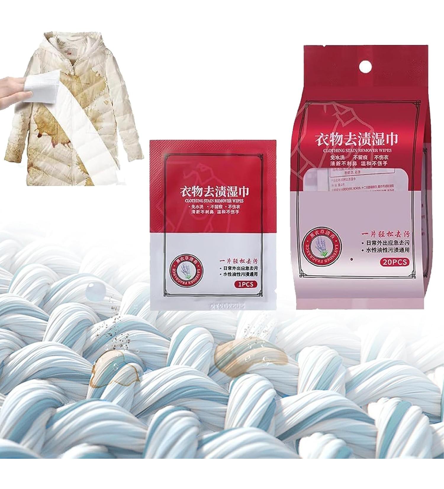 Clothing Stain Removal Wet Wipes 20Pcs/Pack Stain Remover Wipes Individual Wrapped Cleaning Wipes Stain Remover for Clothes Fabric Carpet (1 Pack) - Buy Online on SooperMarket.com