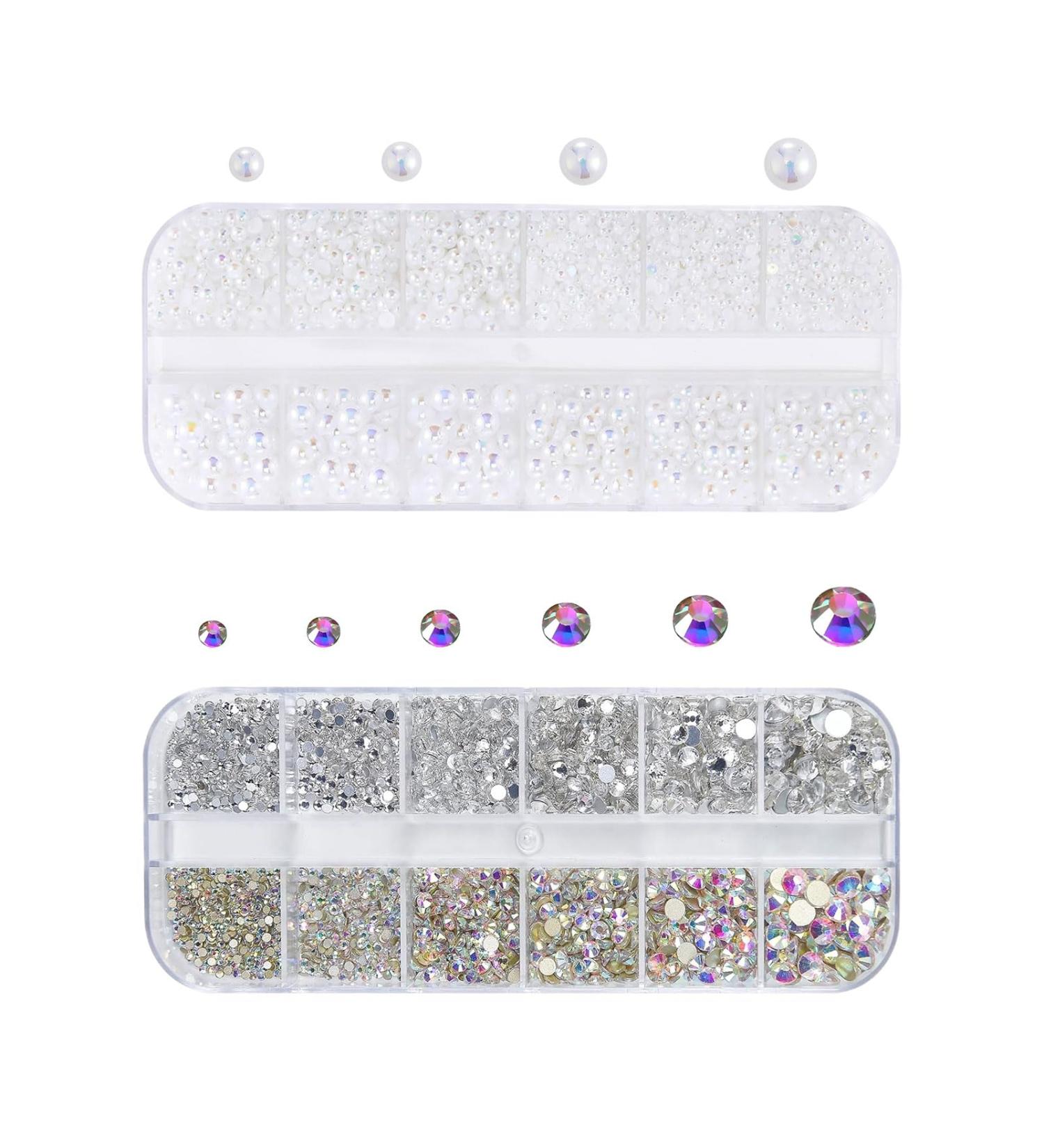 Nail Rhinestones and Pearls 2 Boxes 3D Nail Charms Flat Back Clear AB Crystal Nail Art Rhinestones Gems White Nail Pearls for Nail Art Decoration DIY Crafts (G) - Buy Online on SooperMarket.com