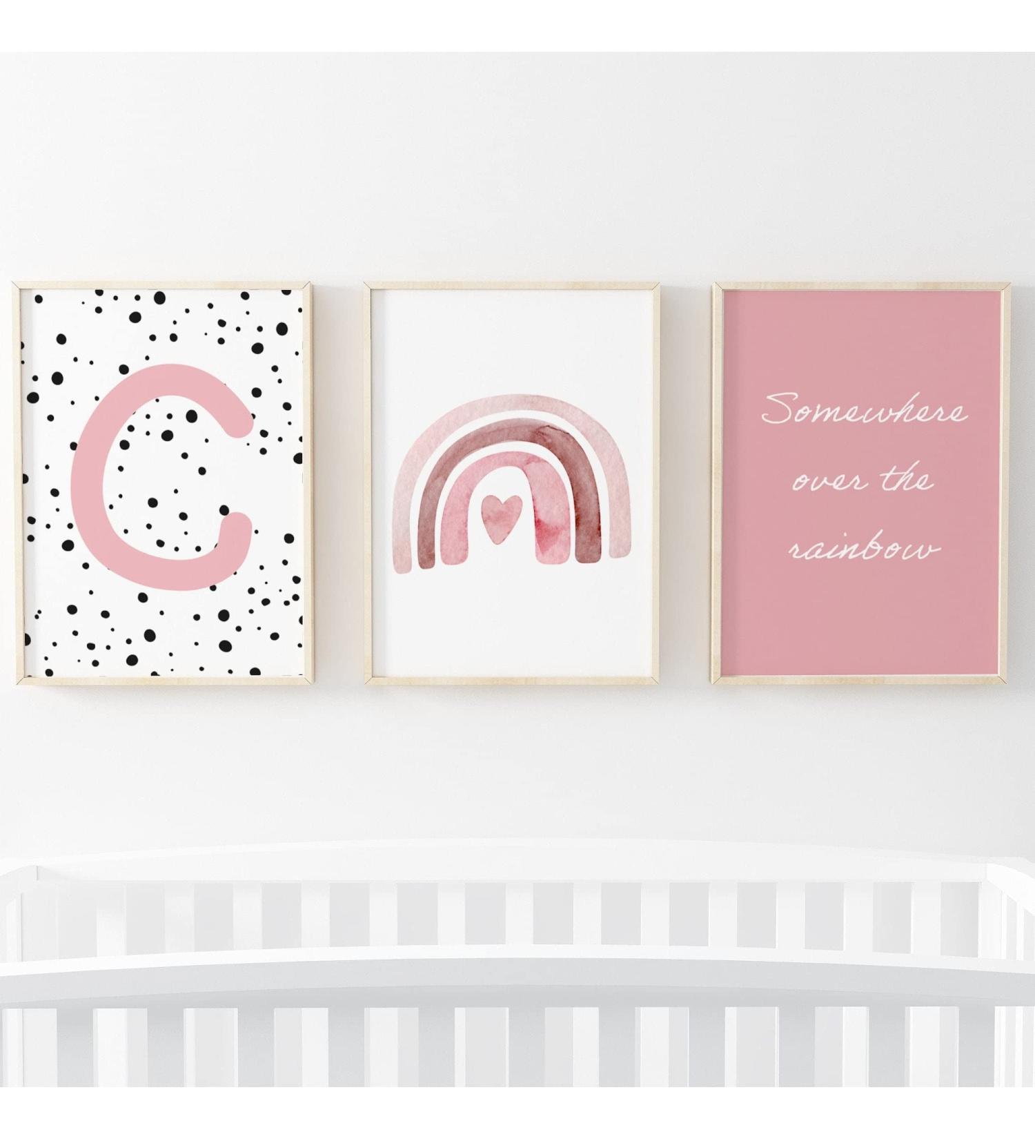 Pompom Prints Set: Rainbow Nursery Decor - Scandi Boho Style | Set of 3 Girls Bedroom Prints | Playroom Wall Art - A4 Size - Buy Online on SooperMarket.com