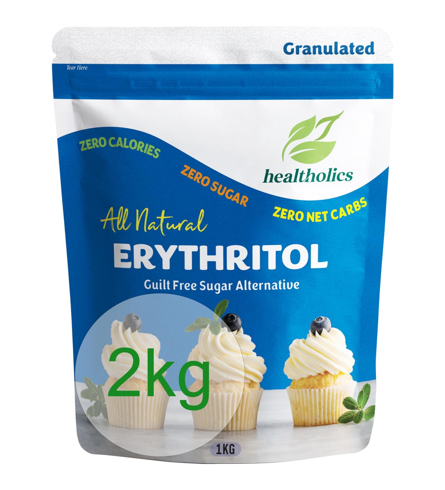 Erythritol 2kg (2 x 1kg) - Natural Zero Calorie Keto Friendly Sugar Alternative - Buy Online on SooperMarket.com