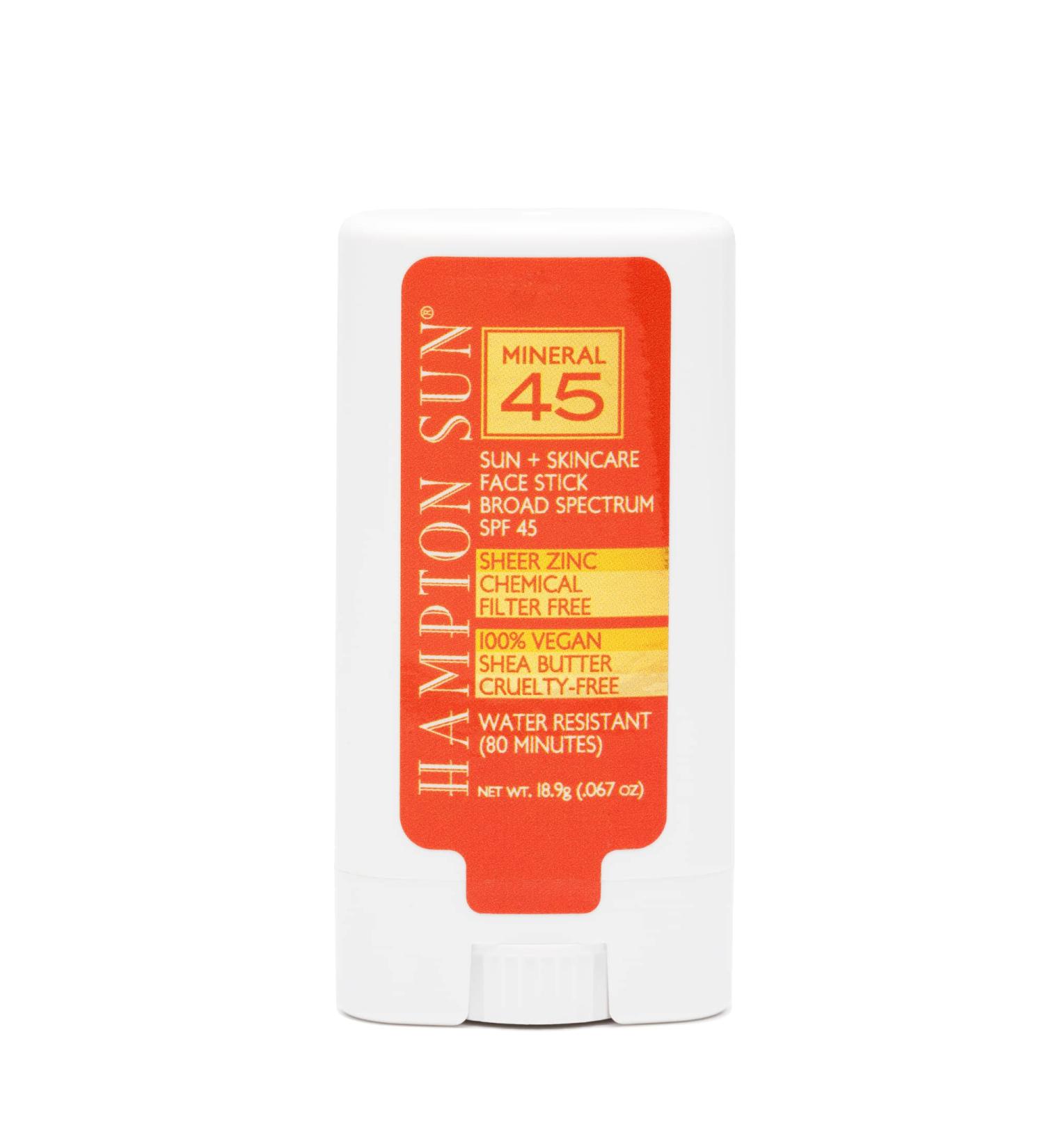 Hampton Sun SPF 45 Mineral Face Stick 0.67 oz. - Non-Whitening Broad Spectrum Sunscreen Stick with Avocado Oil - Vegan Luxury Sunscreen - Buy Online on SooperMarket.com