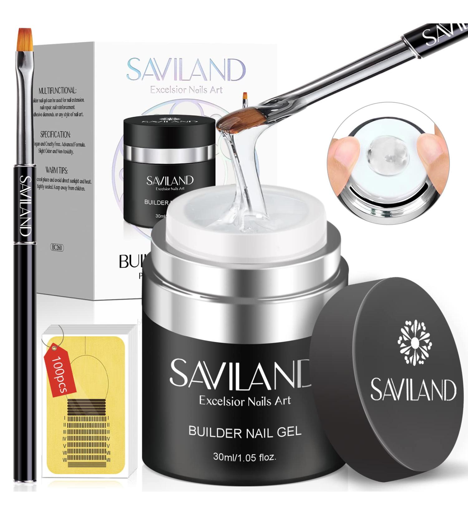 Saviland Builder Nail Gel Set - Clear Hard Gel for Nail Extension, Builder Base & Strengthener Gel - Nail Art Manicure Kit with 100pcs Forms & Acrylic Brush - Buy Online on SooperMarket.com