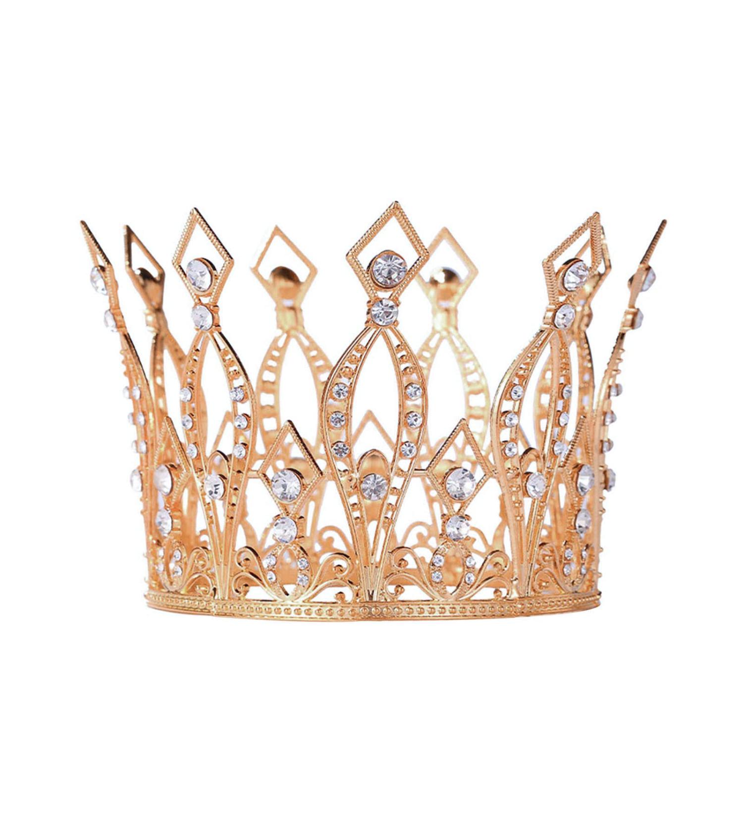 Rhinestone Crystal Crown Cake Topper - Handmade Tiara for Baby Shower, Birthday, Wedding - Rose Gold - Buy Online on SooperMarket.com