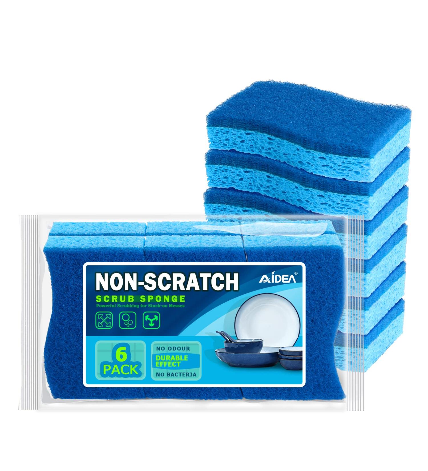 AIDEA-Brite Non-Scratch Scrub Sponge - 12 Count Pack for Dishes & Cleaning - Gentle on Surfaces, Tough on Grime - Blue Cleaning Sponges for Everyday Use - Buy Online on SooperMarket.com