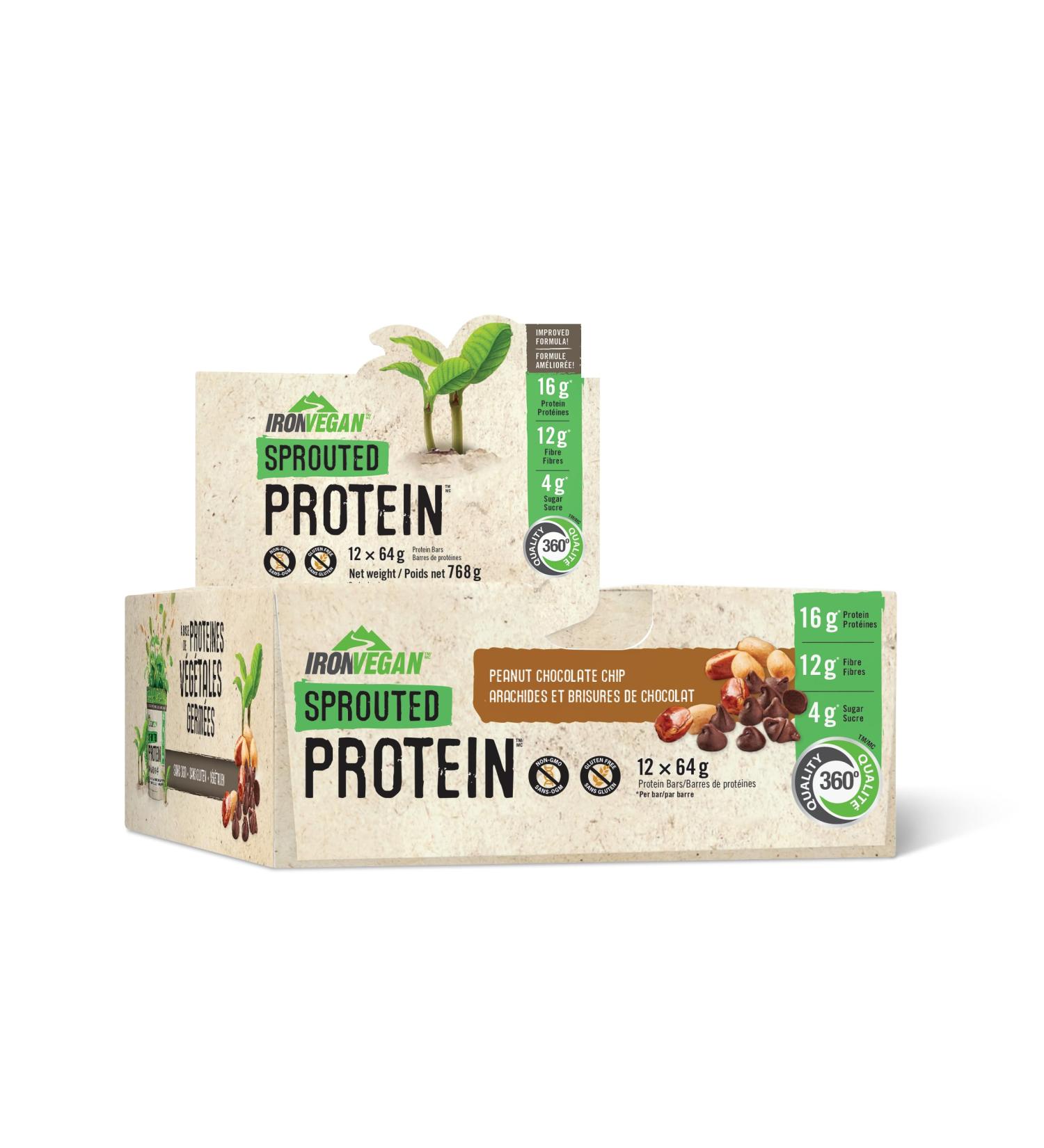 Iron Vegan Sprouted Protein Bar - Peanut Chocolate Chip Peanut Choc. Chip 62g/12 - Buy Online on SooperMarket.com