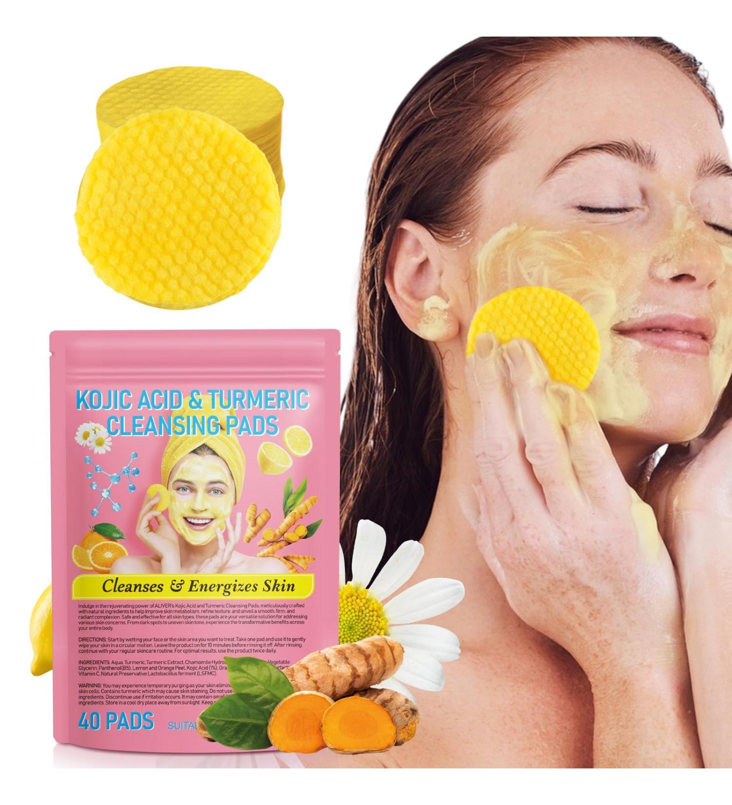 Turmeric Cleansing Pads - Gentle Skincare Daily Exfoliation & Compressed Facial Sponges (40pcs) - Turmeric & Kojic Acid - Buy Online on SooperMarket.com