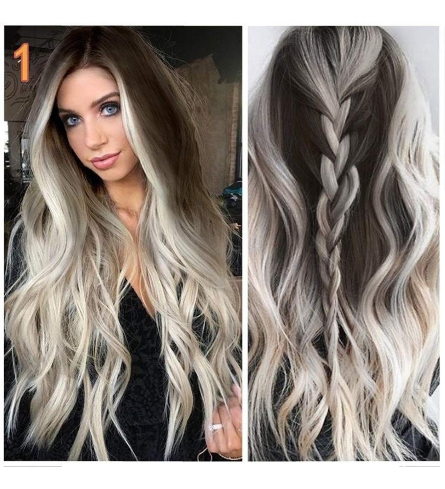 Amhomely Women s Gradient Synthetic Wig | Long Curly Party Wig in Gray & White - Stylish & Versatile Hair Choice - Buy Online on SooperMarket.com