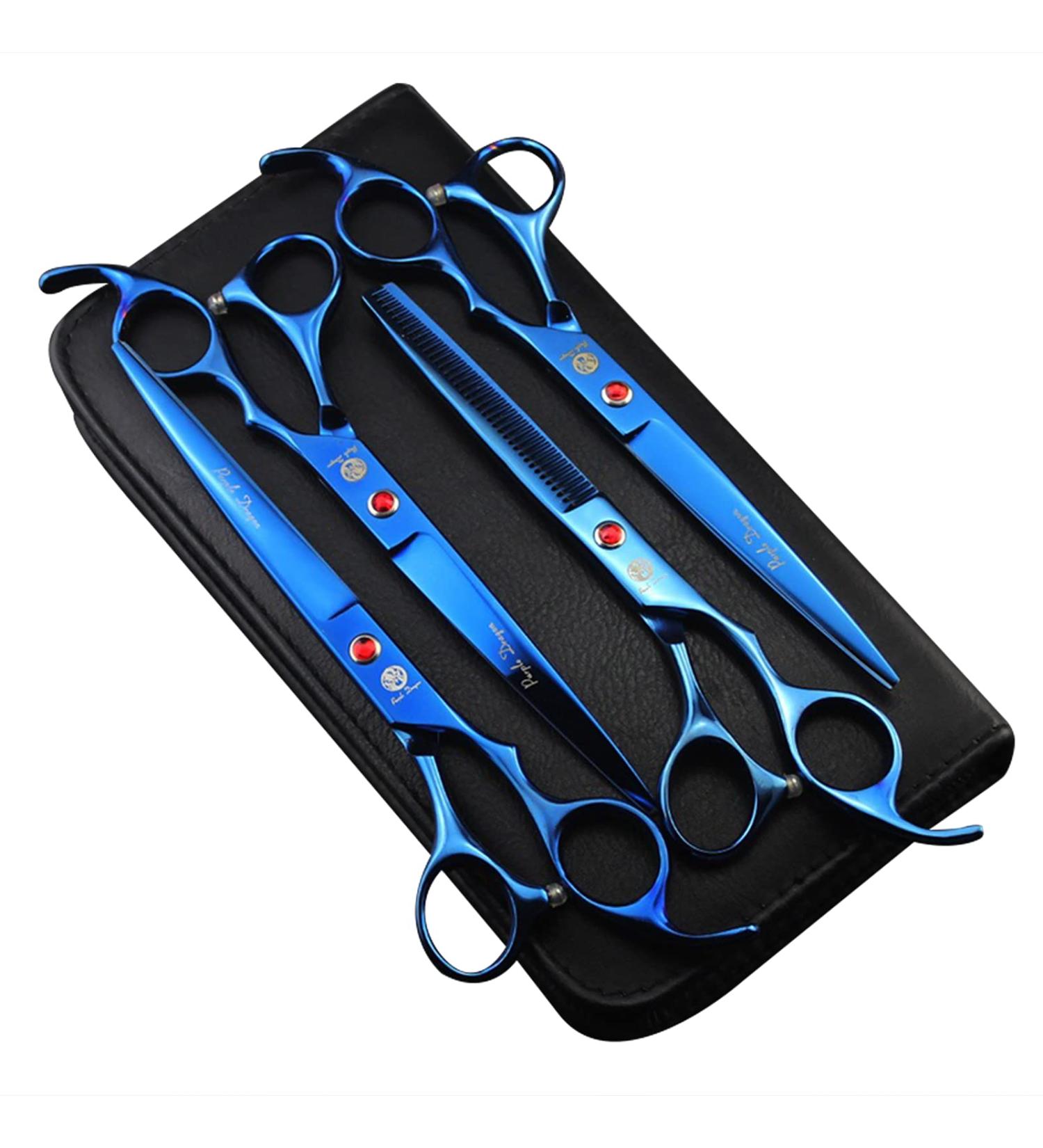 Purple Dragon PS02 Professional 7.0 inch 4PCS Pet Grooming Scissors Kit Japan Premium Steel Straight & Curved & Thinning Blade Dog Hair Cutting Shears Set with Case Blue - Buy Online on SooperMarket.com