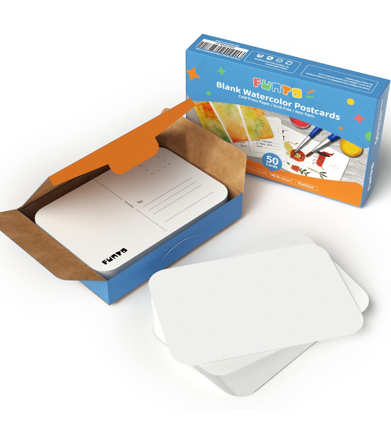Funto Blank Watercolor Paper Postcards - 50 Cards 4x6 140lb/300gsm | Acid-Free Heavyweight Art Paper for Watercolor Journal, Thank You Notes & Greeting Cards - Buy Online on SooperMarket.com