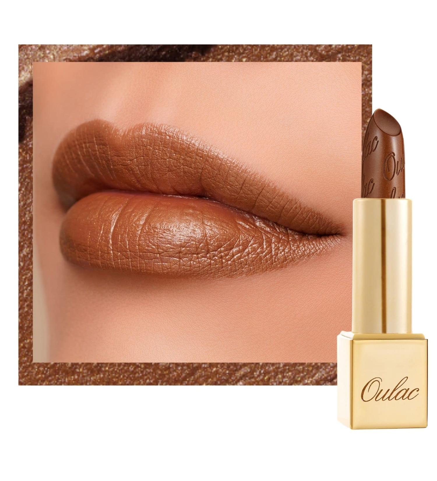 Oulac Metallic Gloss Lipstick - Brown Glitter Long-Lasting 3D Shine Vegan & Cruelty-Free Hawaii Summer Coconut Gold (4.3g) - Buy Online on SooperMarket.com