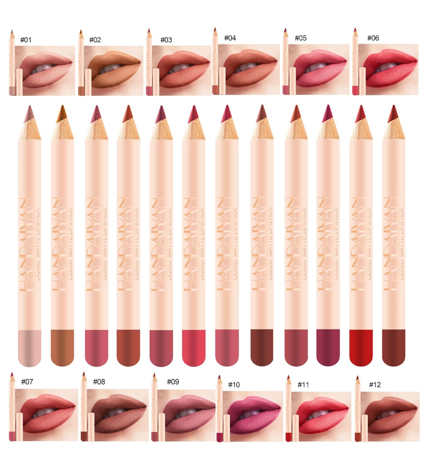 12-Piece Matte Lip Liner Pens Set - Long-Lasting & Creamy | Natural Lip Makeup Pencils - Buy Online on SooperMarket.com