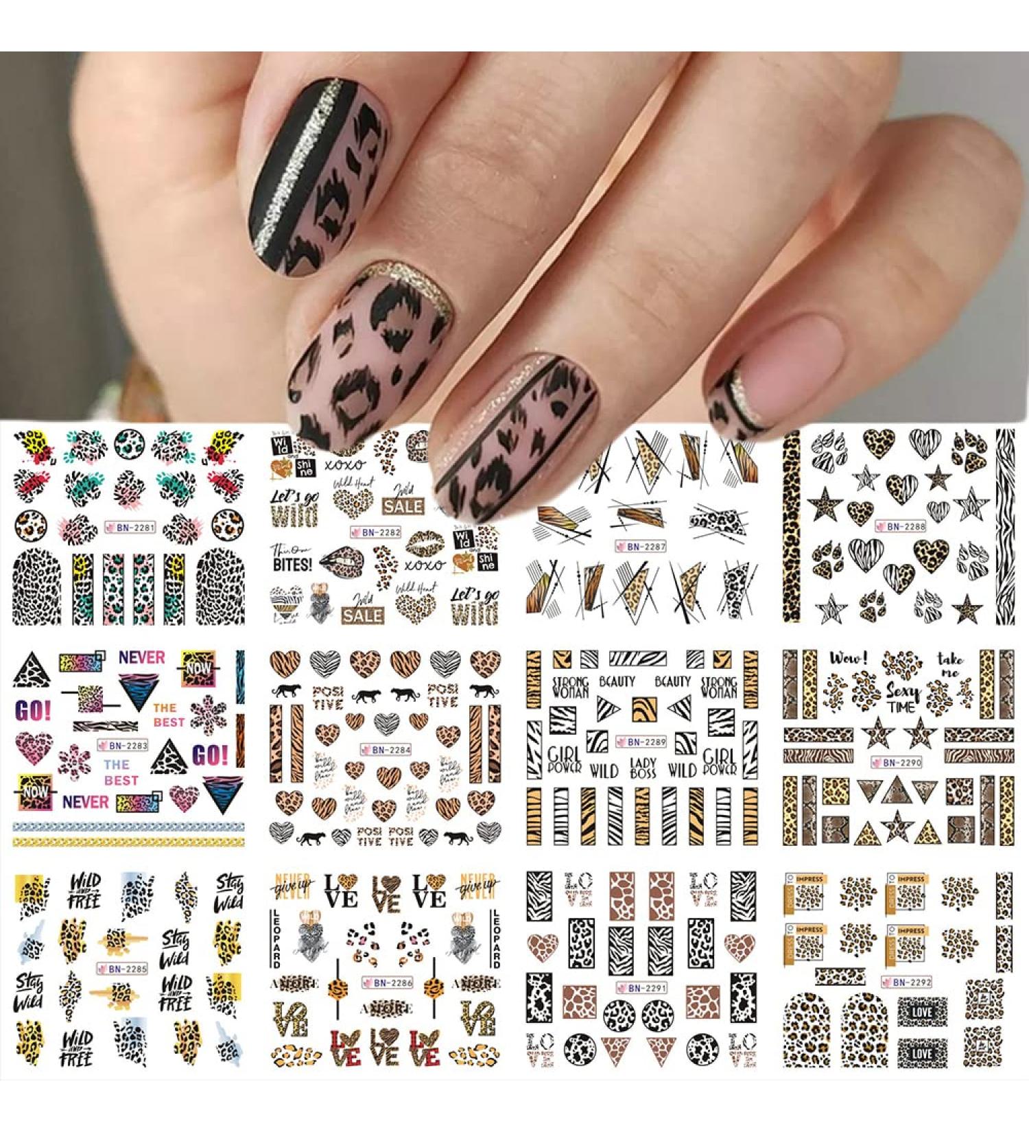 Brown Leopard Print Nail Stickers - Water Transfer Decals for Cute Nail Design - Autumn/Winter Manicure - Women/Girls Nail Decoration - Buy Online on SooperMarket.com