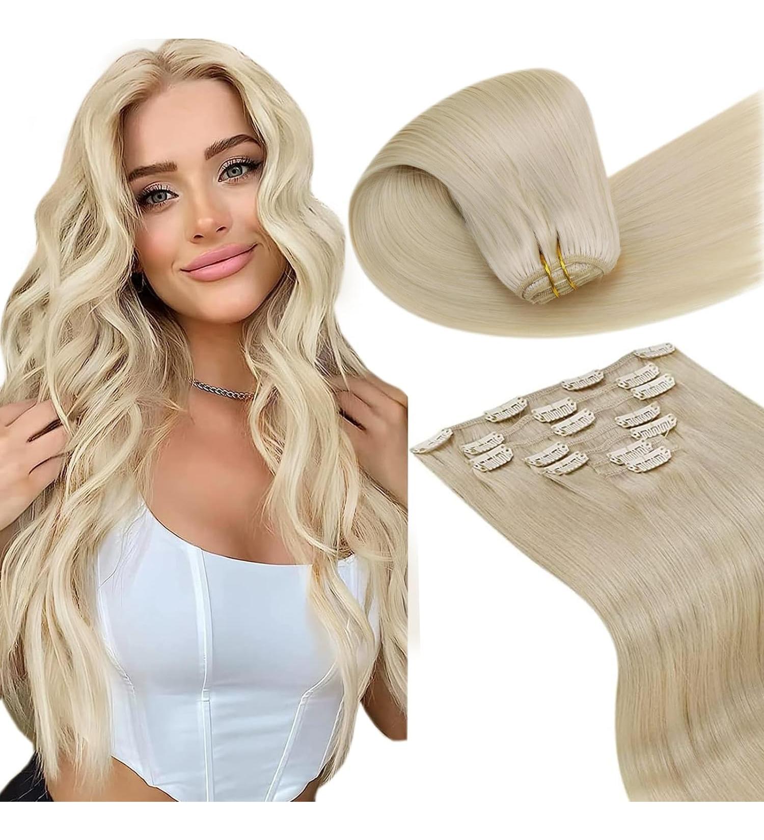 Shop Laavoo 55cm Real Hair Clip-In Extensions - #613 Blond 105g Remy Invisible Clips - 7pcs | Premium Quality Hair Extensions for a Natural Look - Buy Online on SooperMarket.com