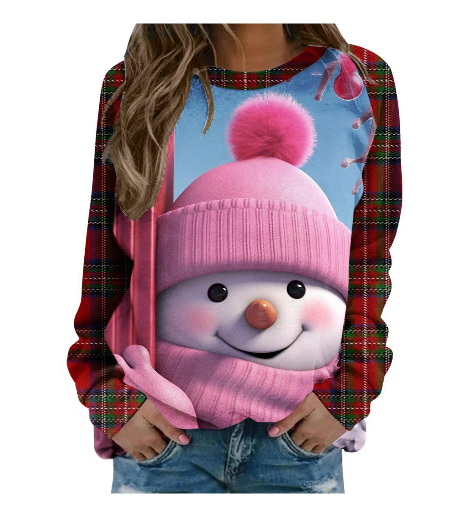Women's Christmas Snowman & Penguin Print Sweatshirt - Pink XL - Buy Online on SooperMarket.com
