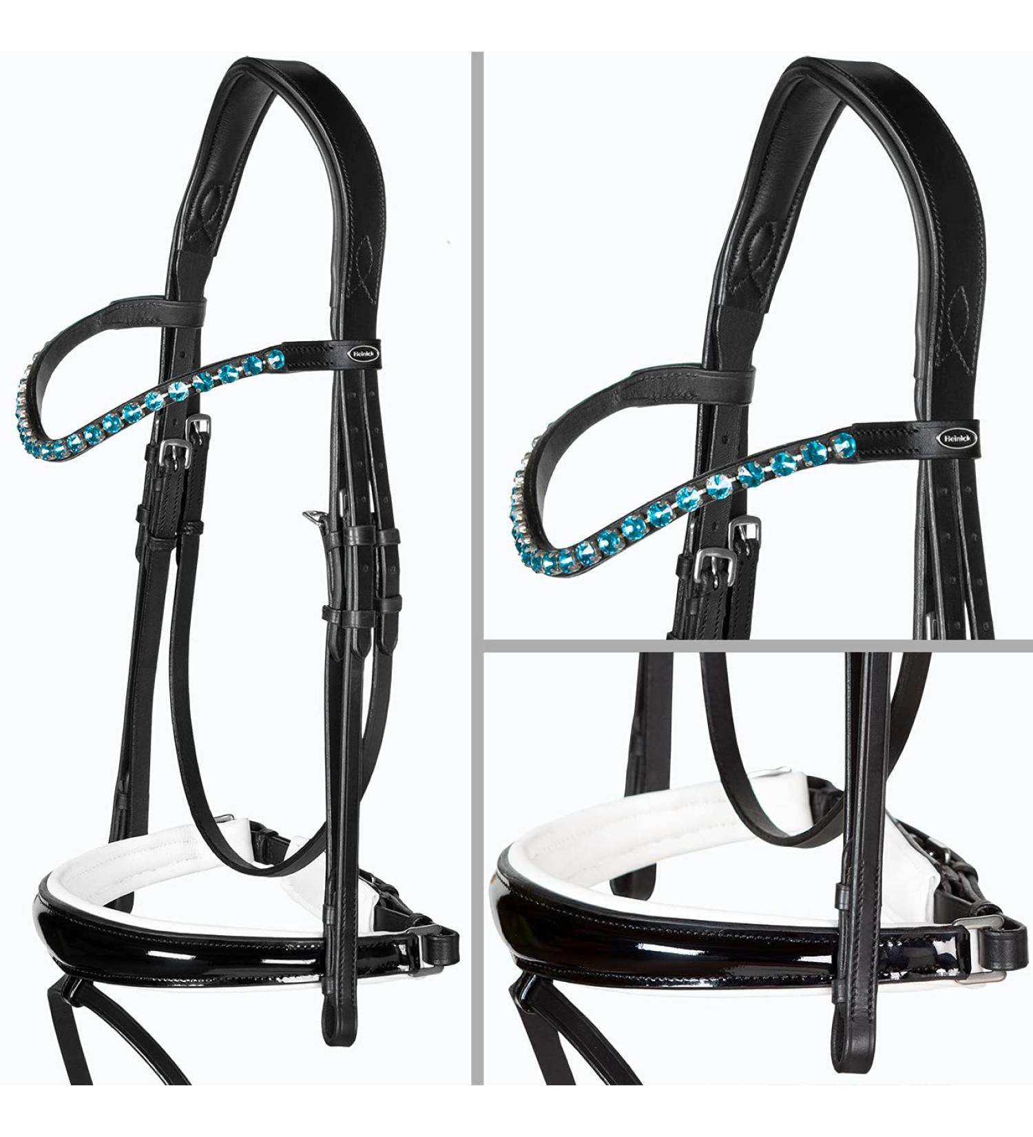 Heinick-Reitsport bridle anatomical Performance white lacquer conical RH bridle hook Warmblood Selection (Glow-Turquoise)