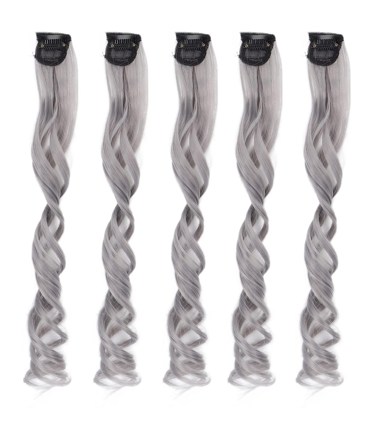 Hair Extension Synthetic Colorful Clip In Hairpiece Curling Wig for Party for Prom for Girls White tea ash - Buy Online on SooperMarket.com