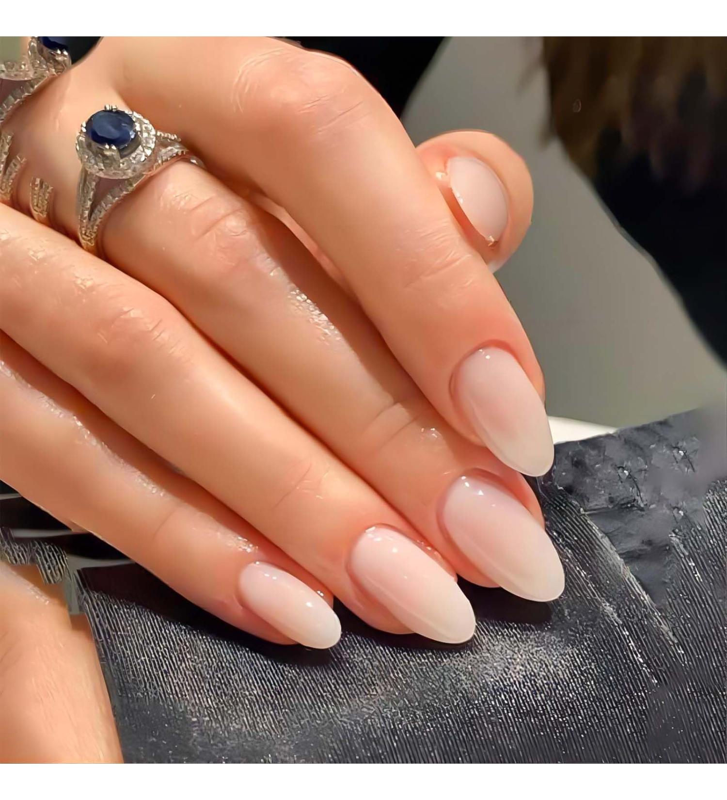 Buy Press on Nails Almond Short - Pink White Ombre Acrylic Fake Nails with Glue | Glossy Reusable Stick on Nails for Women - Buy Online on SooperMarket.com