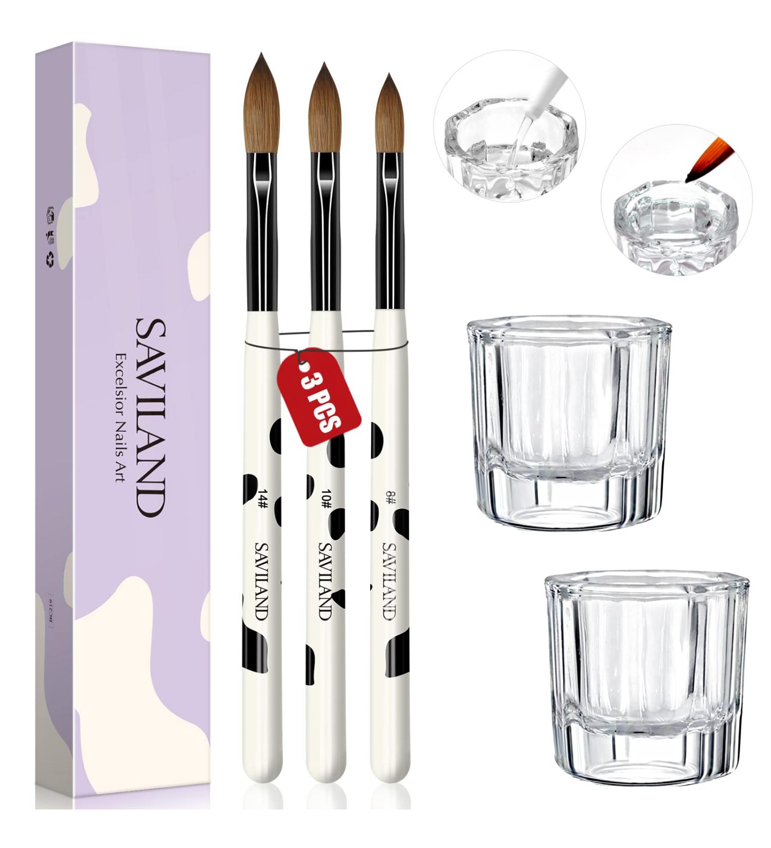 Saviland 3pcs Acrylic Nail Brushes & 2pcs Dappen Dish Set - Professional Nail Art Tools - Buy Online on SooperMarket.com