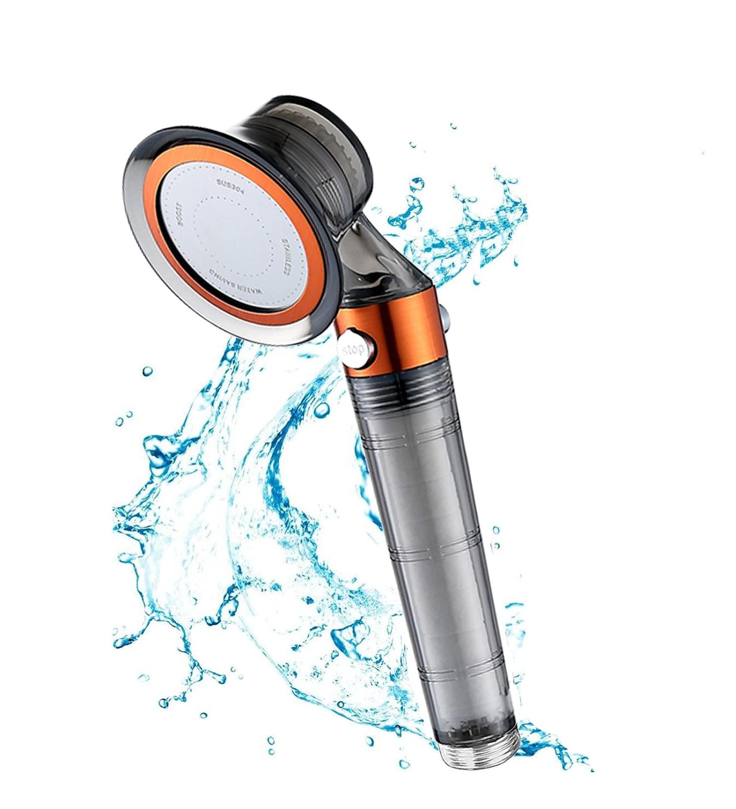 Switch Control Shower Head - Water Saving Soft Spray with Mineral Stone Beads - Orange - Buy Online on SooperMarket.com