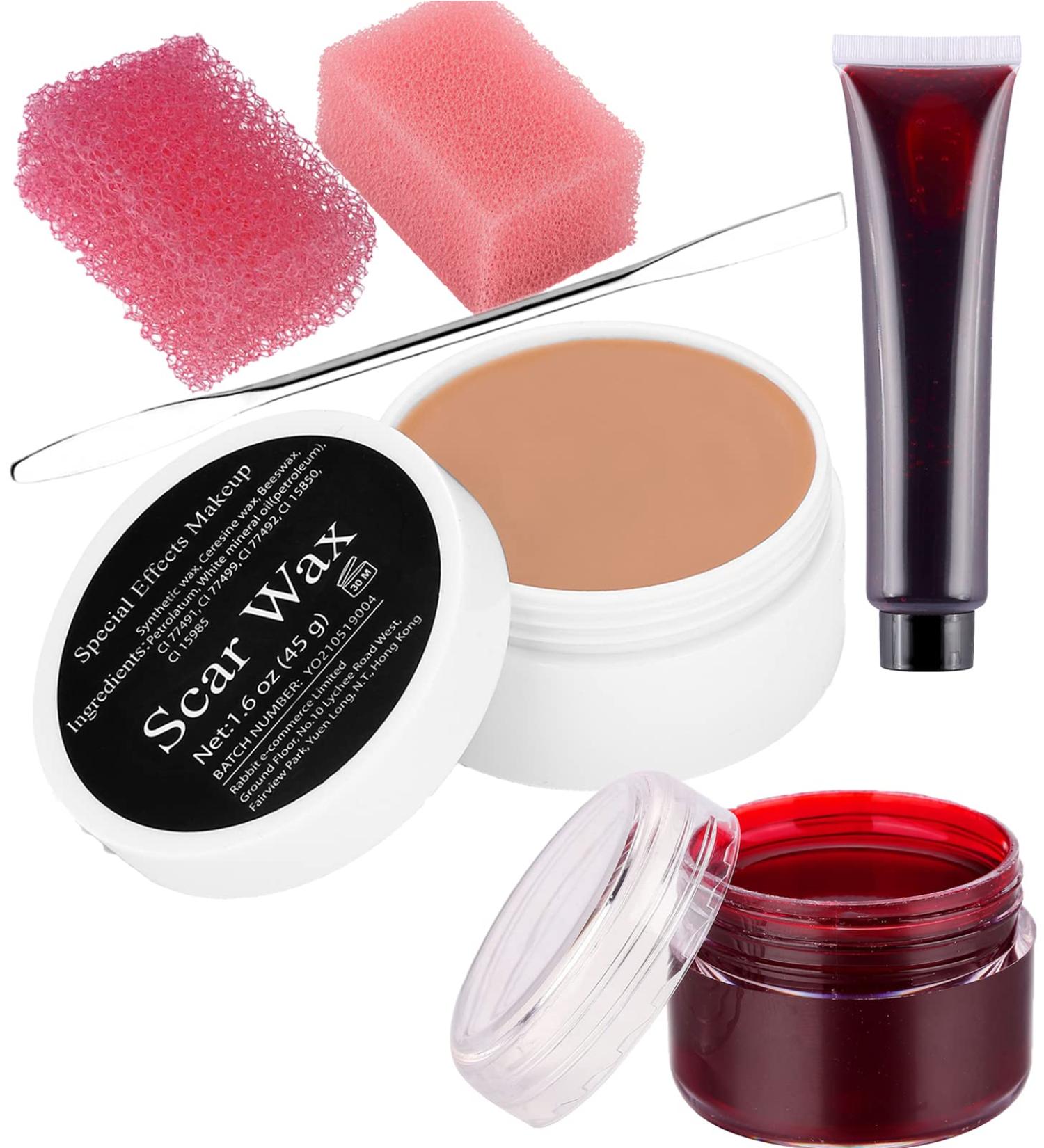 CCbeauty Scar Wax Set | Halloween SFX Makeup Kit with Fake Wound Wax, Coagulated Blood, Fake Blood Gel, and Stipple Sponges - Buy Online on SooperMarket.com